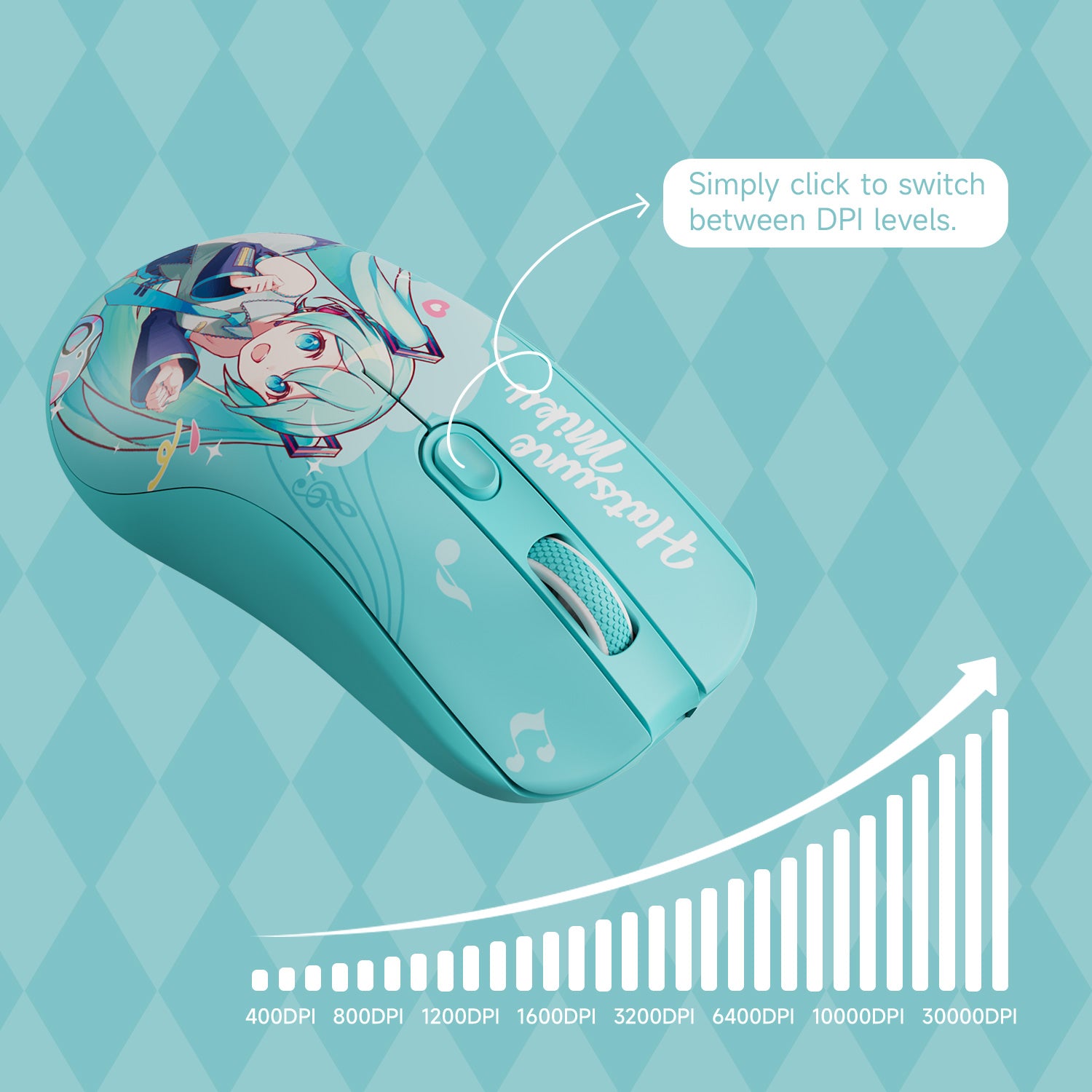 AG ONE 3950 Hatsune Miku Gaming Mouse Adjustable DPI