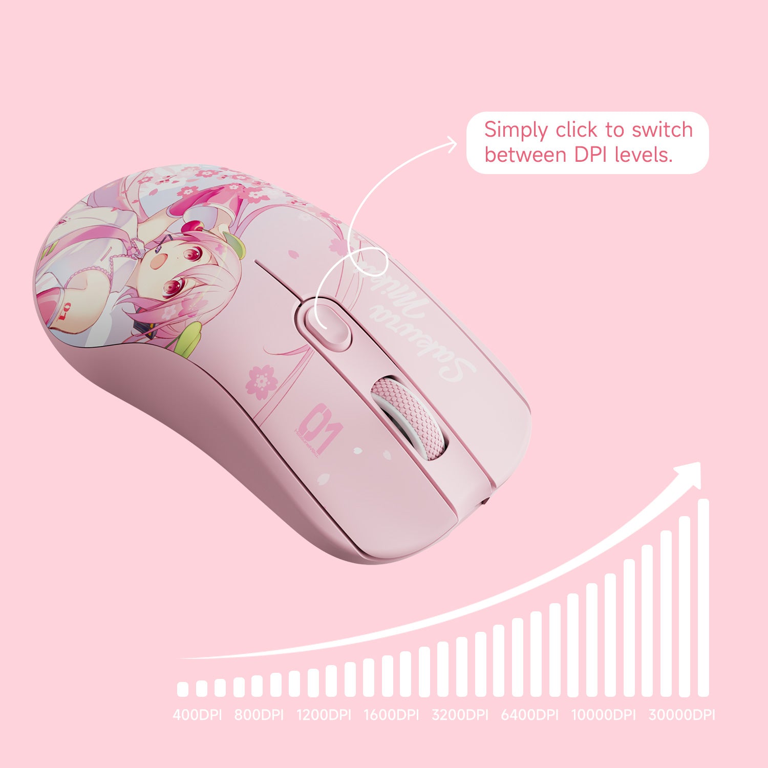 AG One 3950 Sakura Miku Gaming Mouse adjustable dpi levels