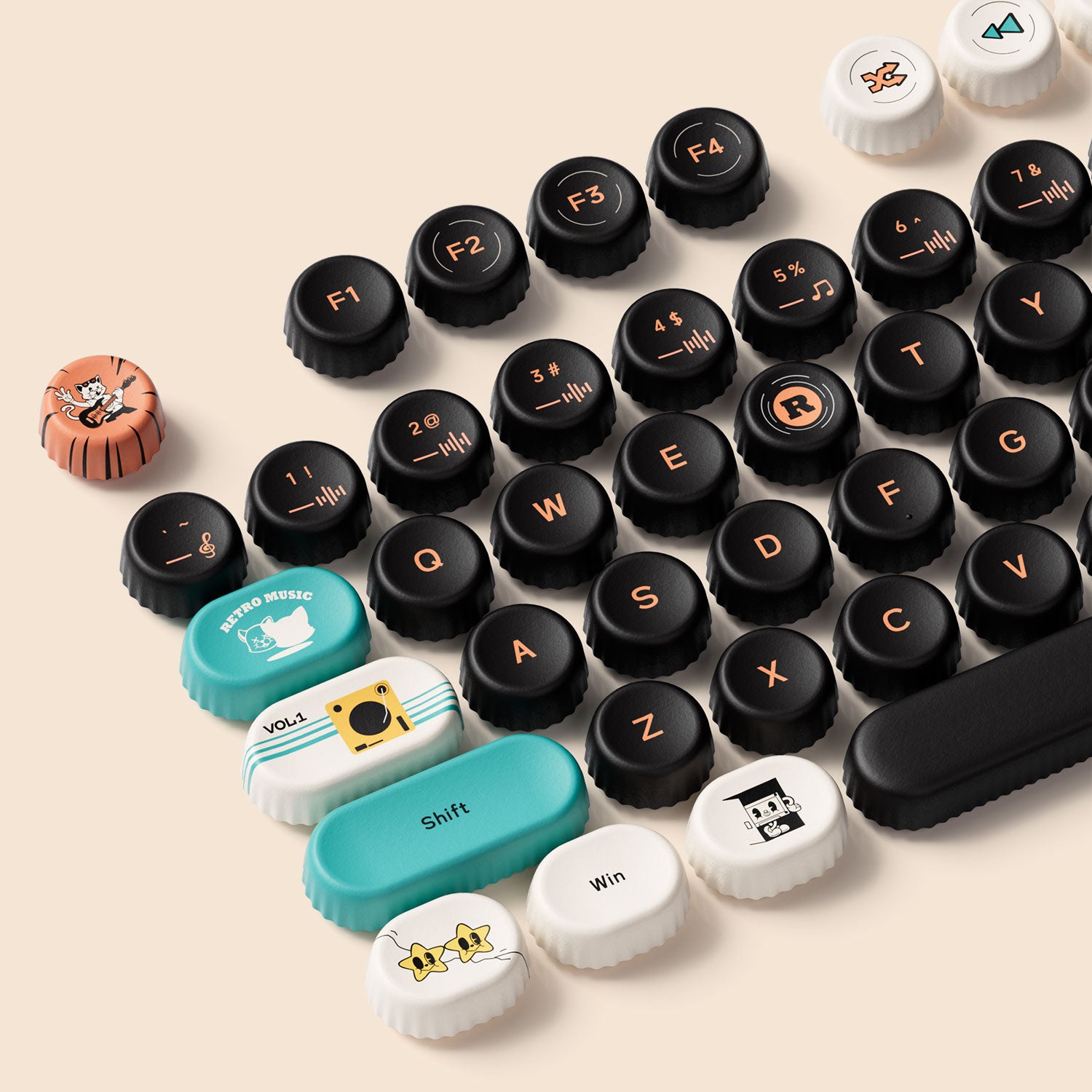 Akko Punk Cat BottleCap Keycaps Set Left Keys Details
