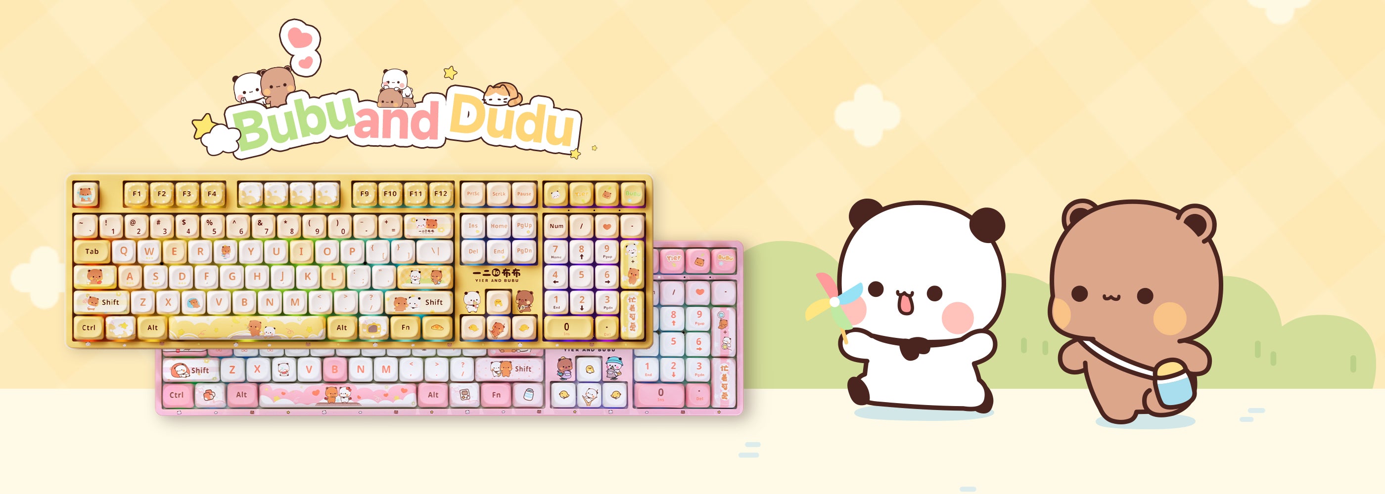 Akko Dudu and Bubu 5108B Plus Yellow and Pink Full Size Keyboards