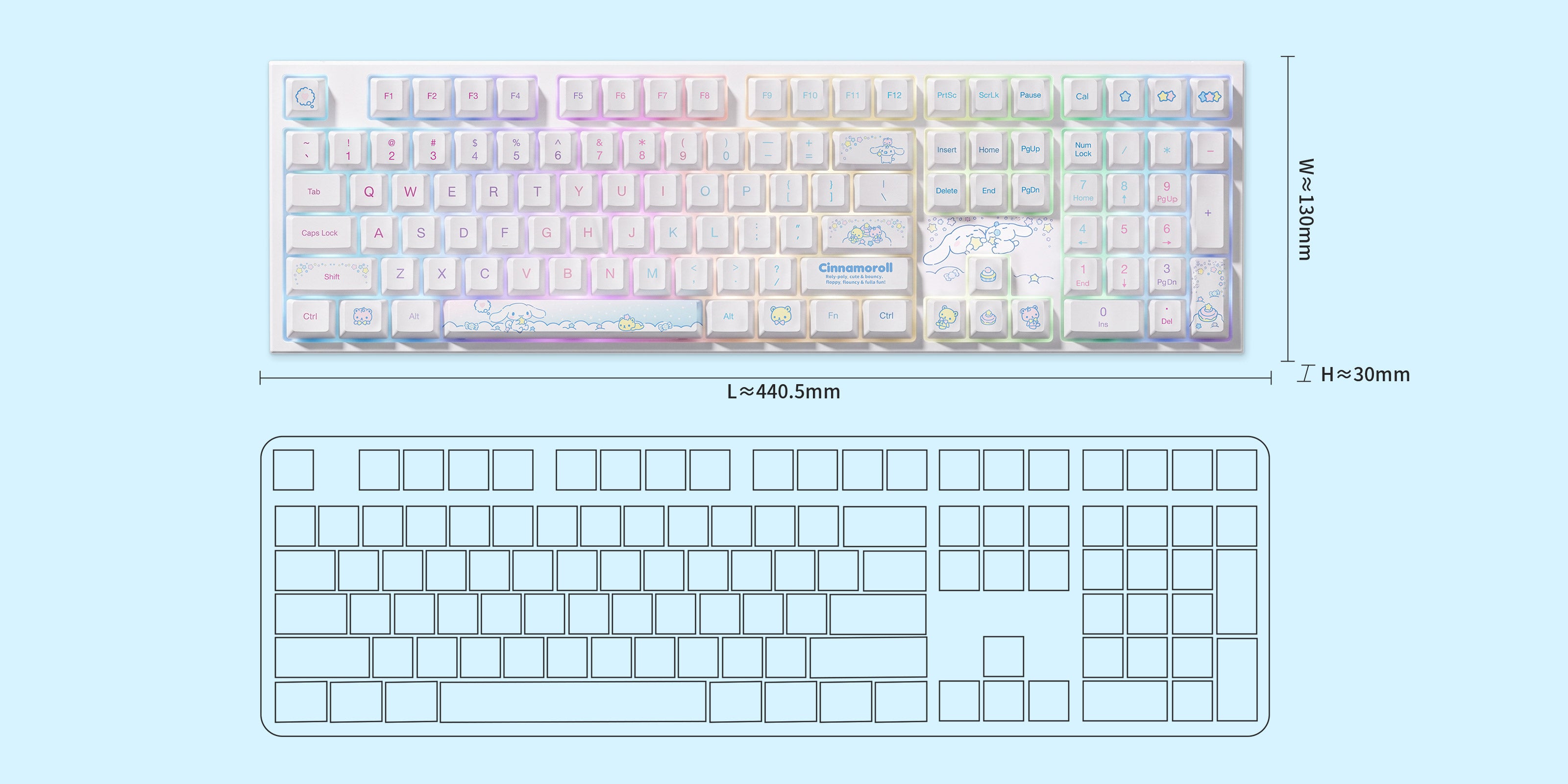 Akko Cinnamoroll 5108 V5 Mechanical Keyboard Size