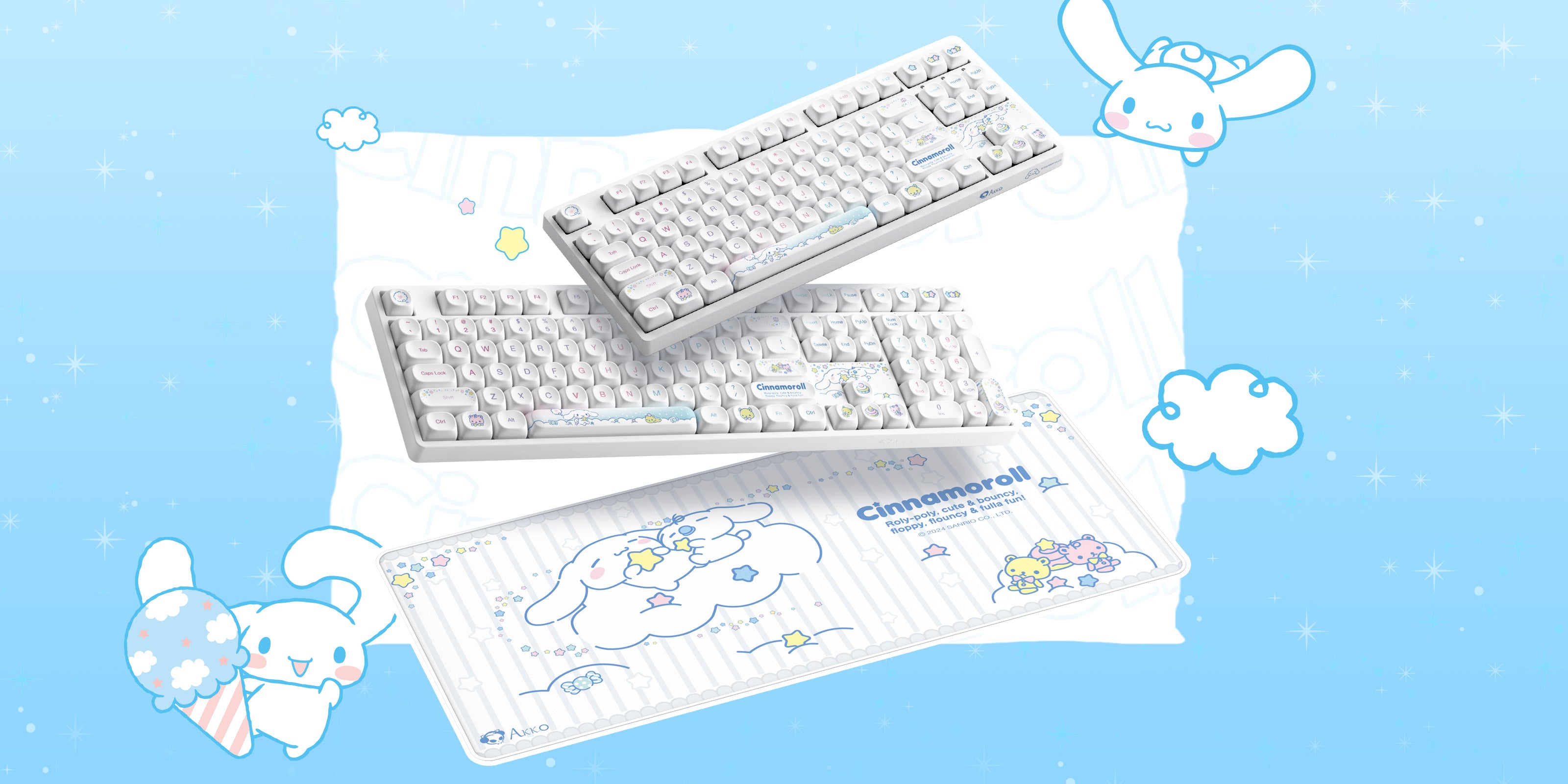 akko cinnamoroll star 5108B plus full size keyboards with mouse pad