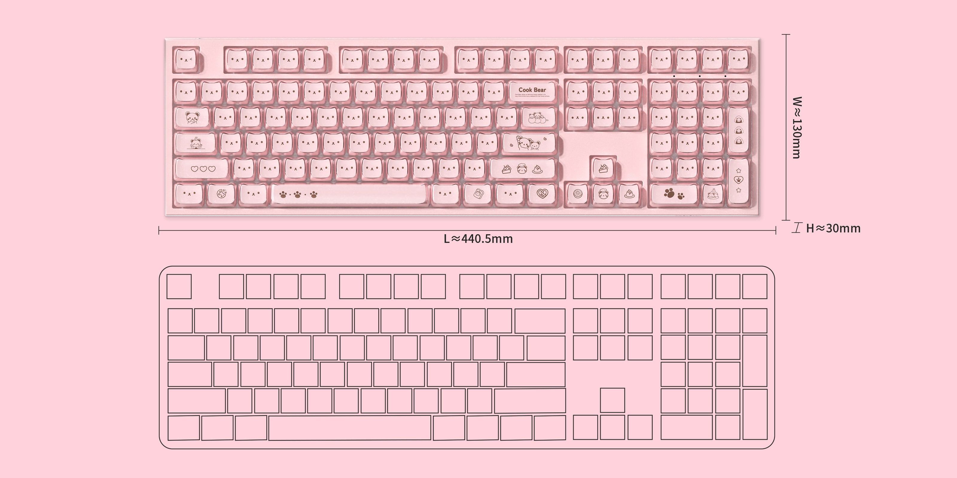 Akko Greedy Bear 5108 V5 White Mechanical Keyboard Size