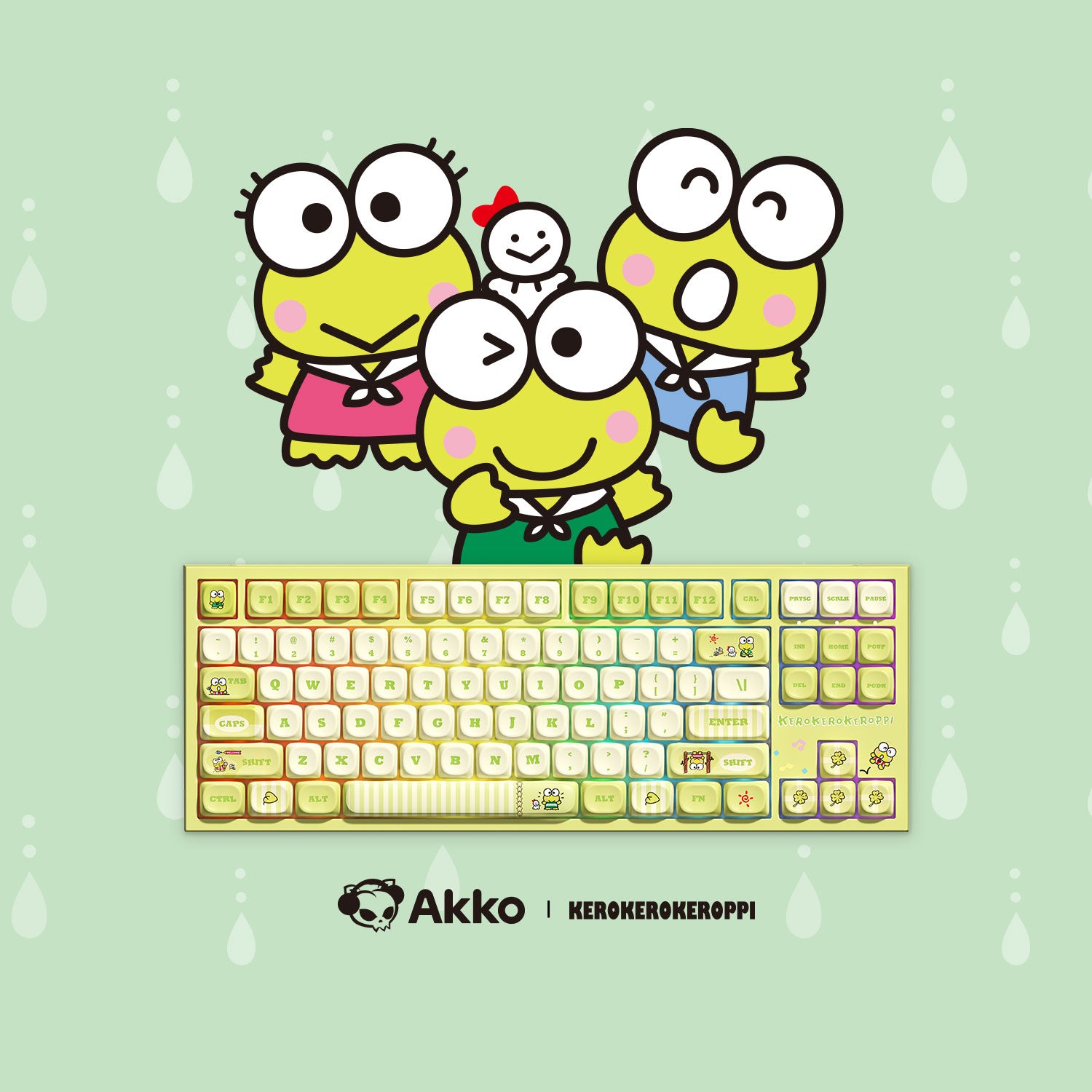 Akko KeroKero Keroppi 5087 V5 Keyboard with KeroKero Keroppi Background