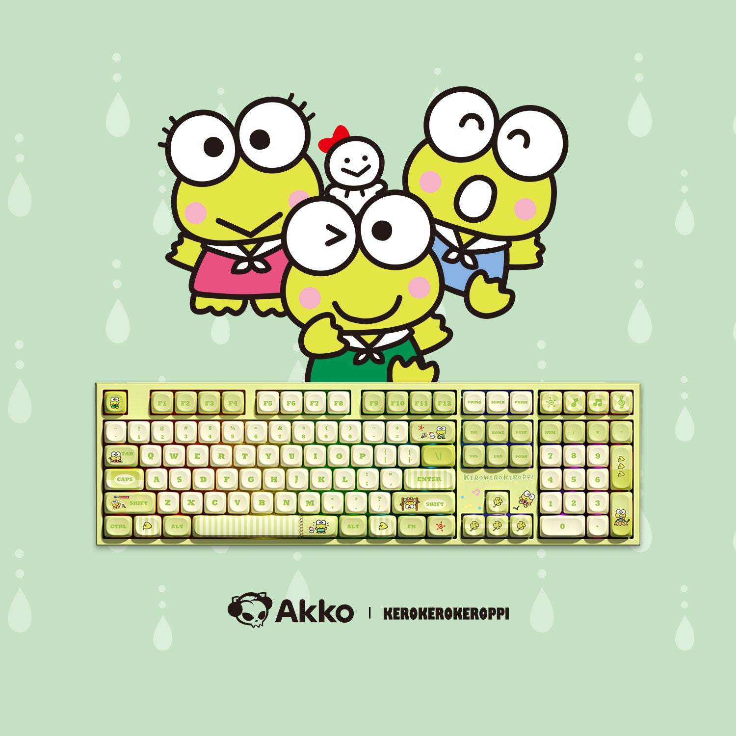 Akko KeroKero Keroppi 5108 V5 Mechanical Keyboard with KeroKero Keroppi background