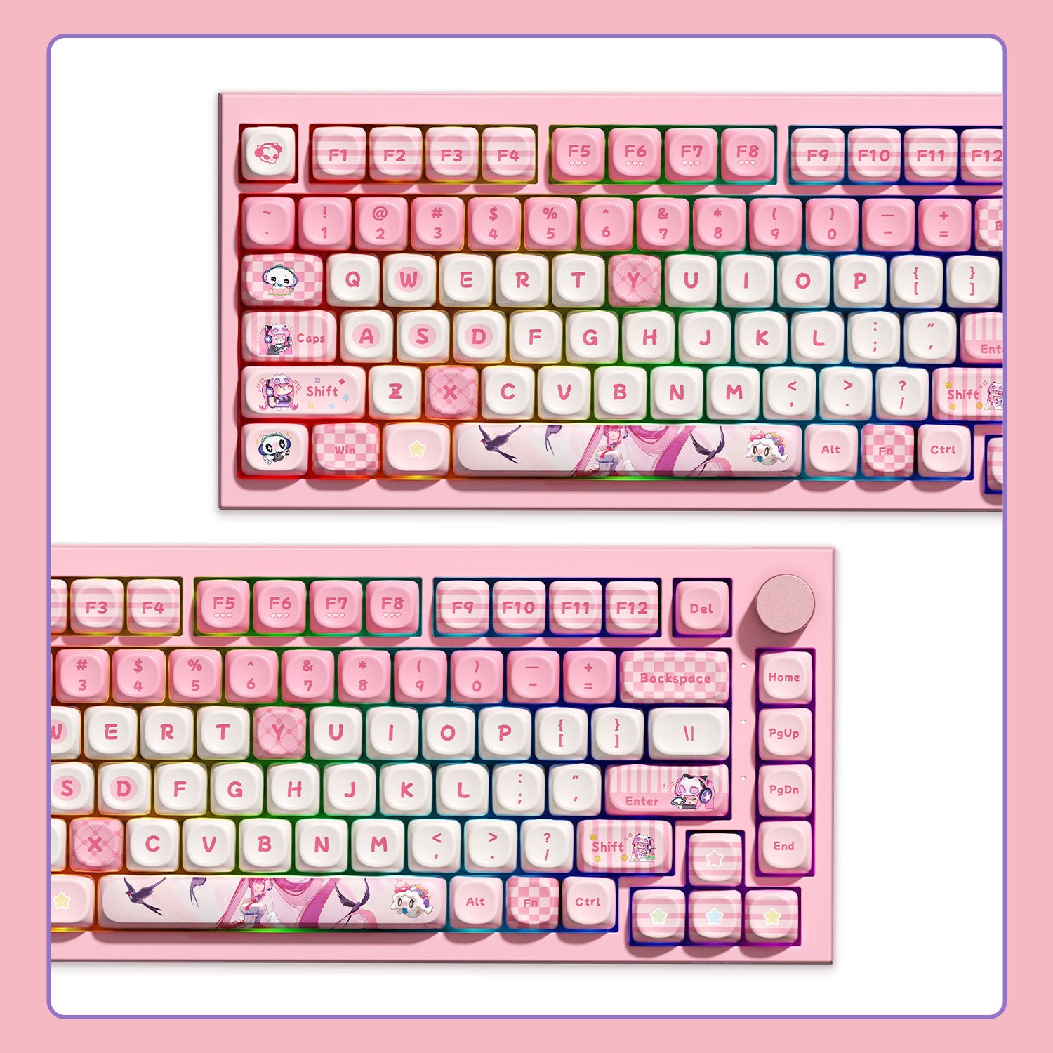 Akko Lulu Liu 5075 V5, cute pastel pink anime style mechanical keyboards with custom keycaps and RGB lighting