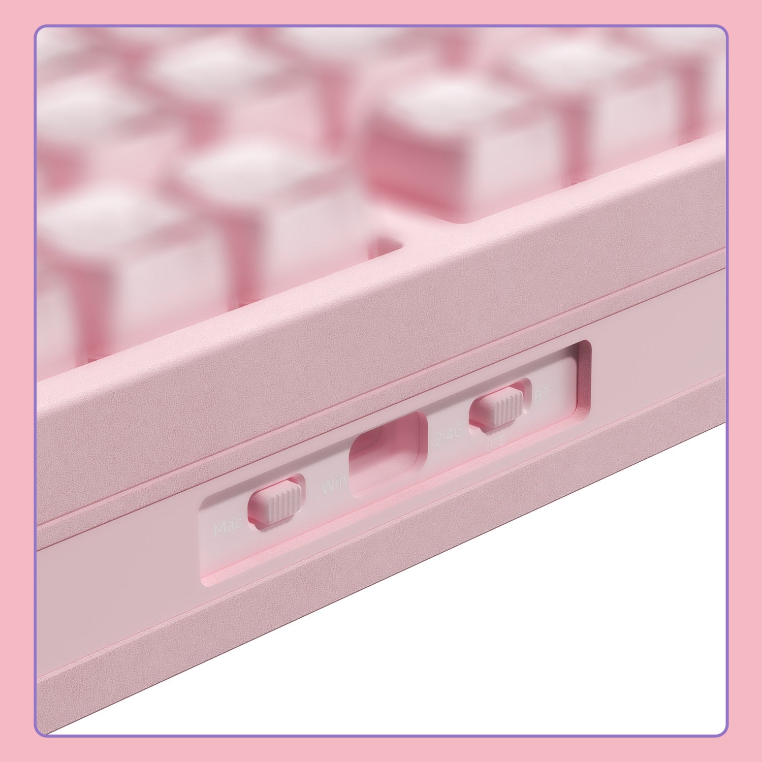 Akko Lulu Liu 5075 V5 pink mechanical keyboard side with system and connectivity mode toggle switches