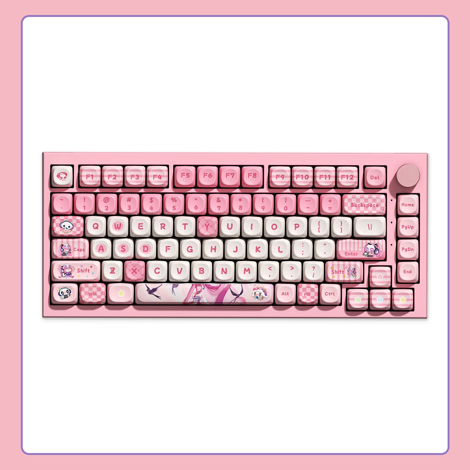 Akko Lulu Liu 5075 V5 cute pink anime themed mechanical keyboard with custom keycaps