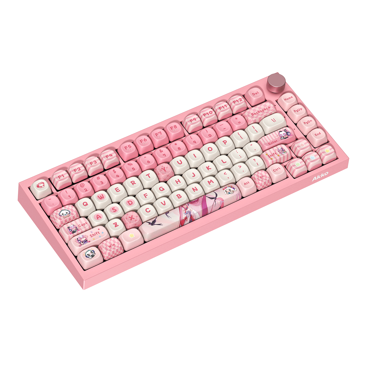 Akko Lulu Liu 5075 V5 Keyboard pink cute anime mechanical keyboard with custom keycaps and rotary knob