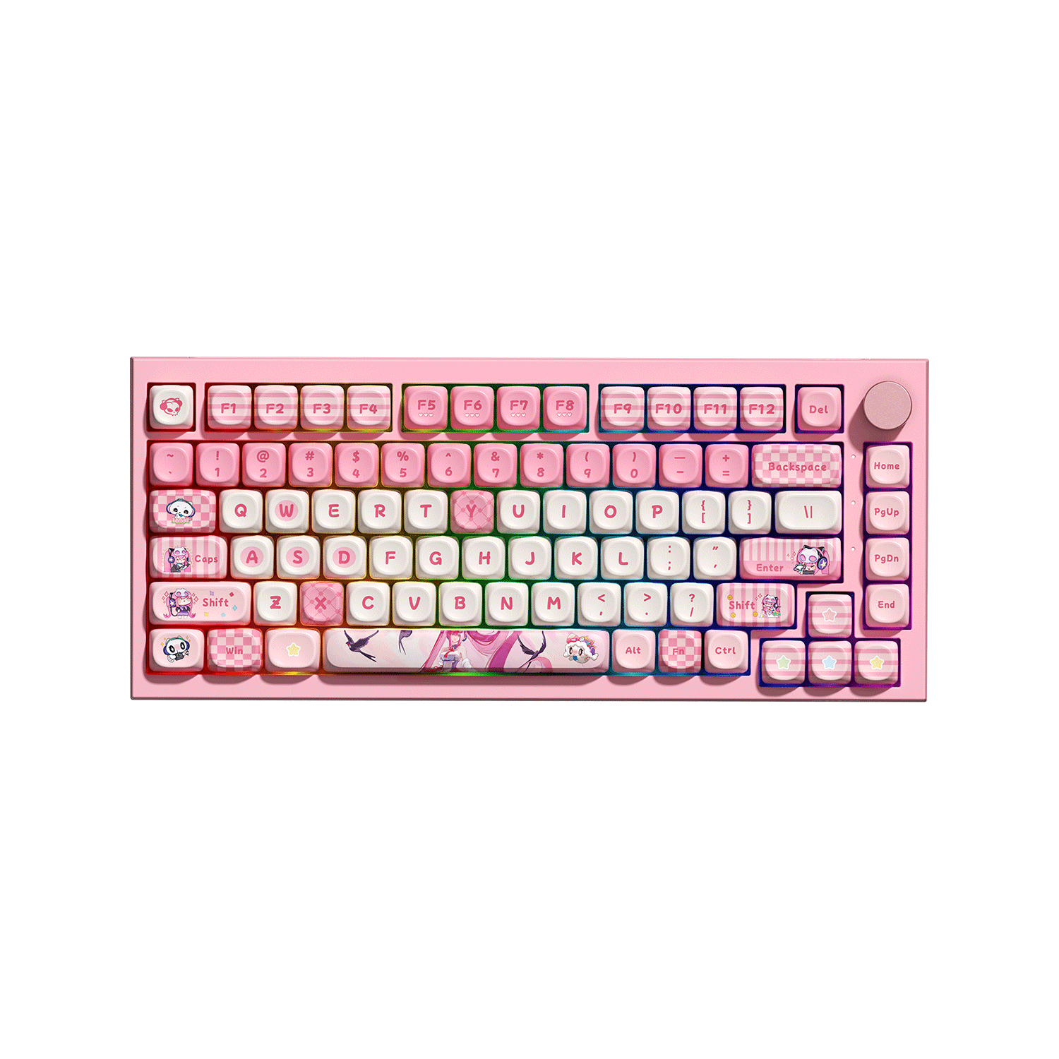 Akko Lulu Liu 5075 V5 Keyboard pink RGB mechanical keyboard with cute cartoon keycaps and knob