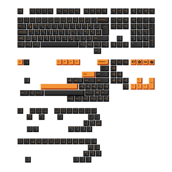 Akko Orange on Black ISO-DE/UK/Nordic Keycap Set (210-key)