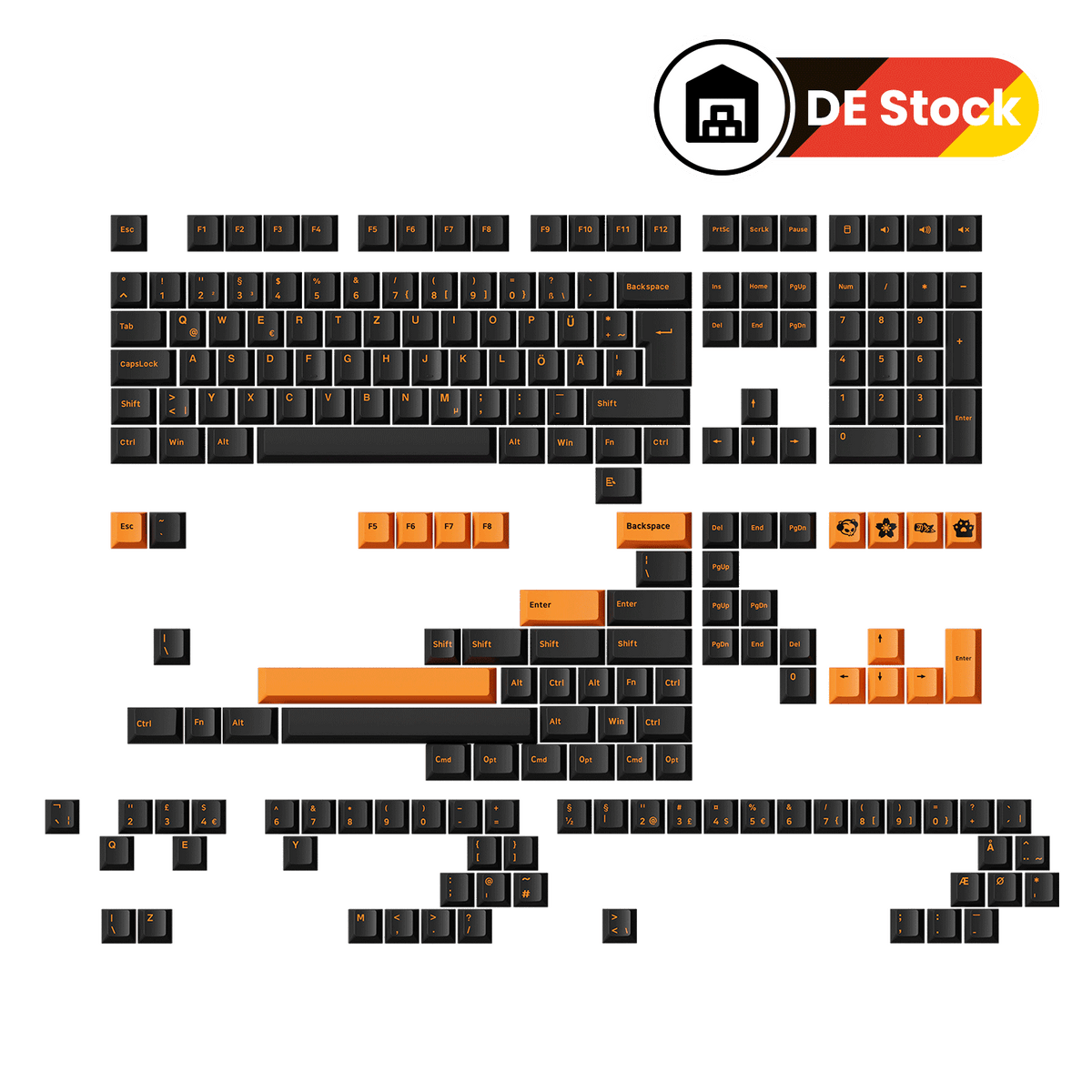 Orange on Black ISO-DE/UK/Nordic Keycap Set (210-key) - Cherry / Germany(DE) Warehouse en AKKO