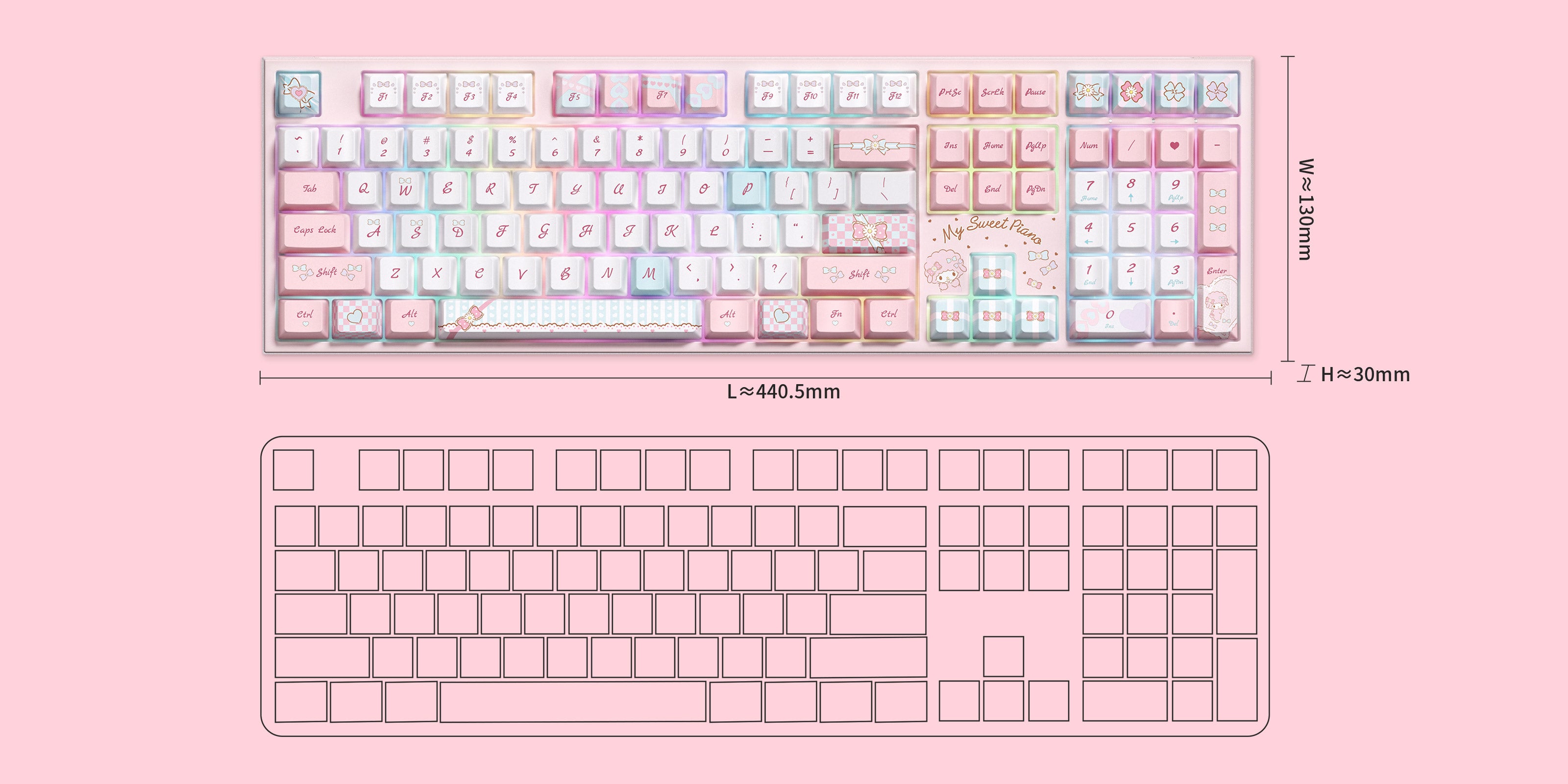 Akko My Sweet Piano 5108 V5 Mechanical Keyboard Size