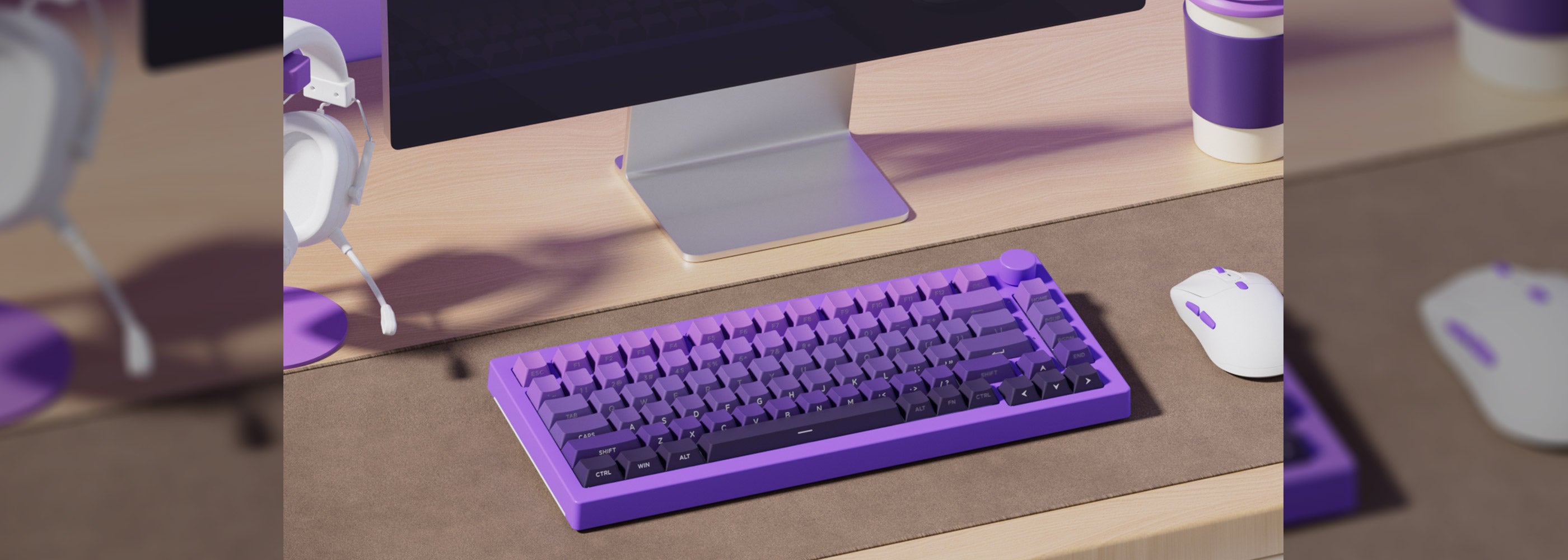 Akko Purple Gradient Keycap Set Install on the Keyboard