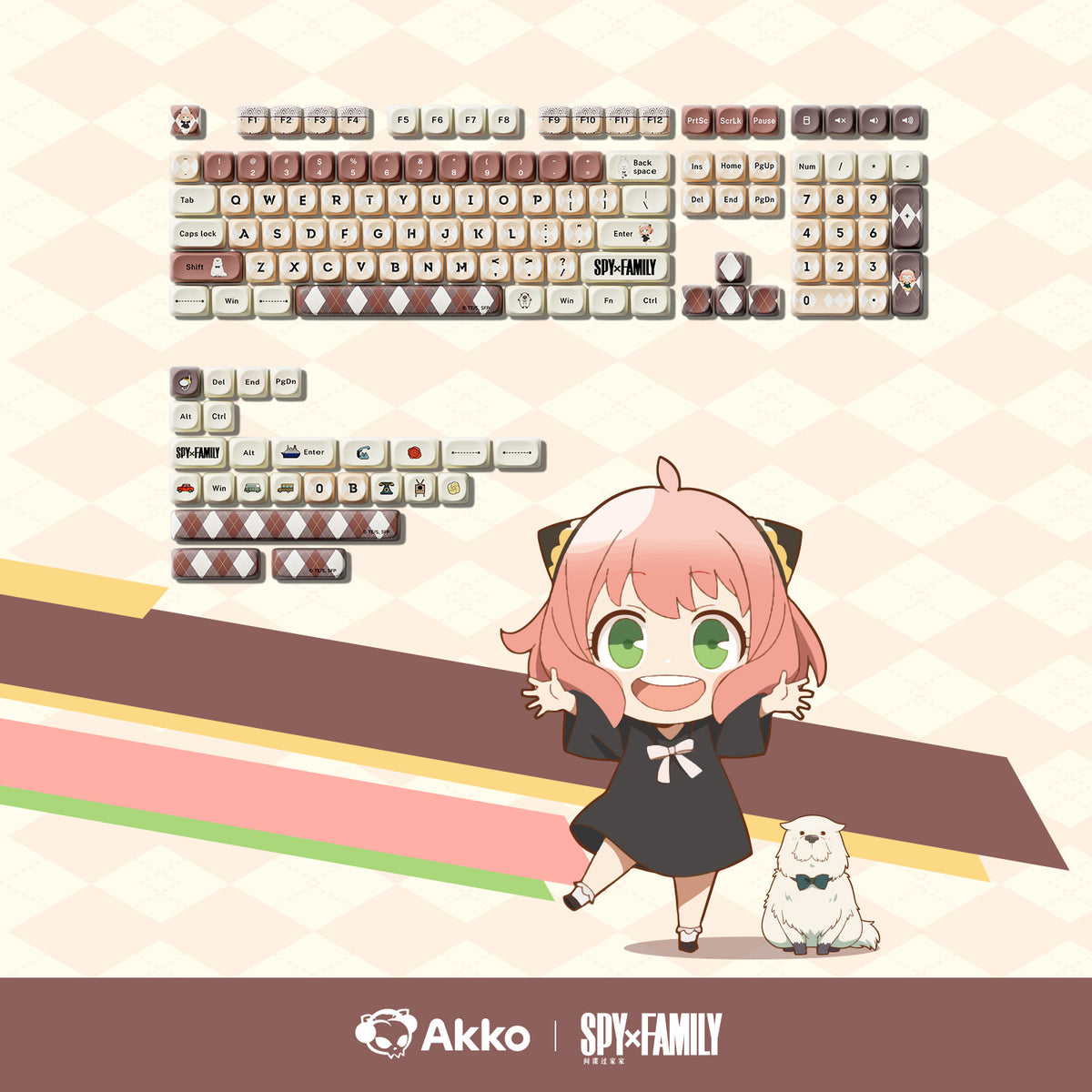 Akko Spy × Family Keycap Set With Vintage Cream Spy Family Background