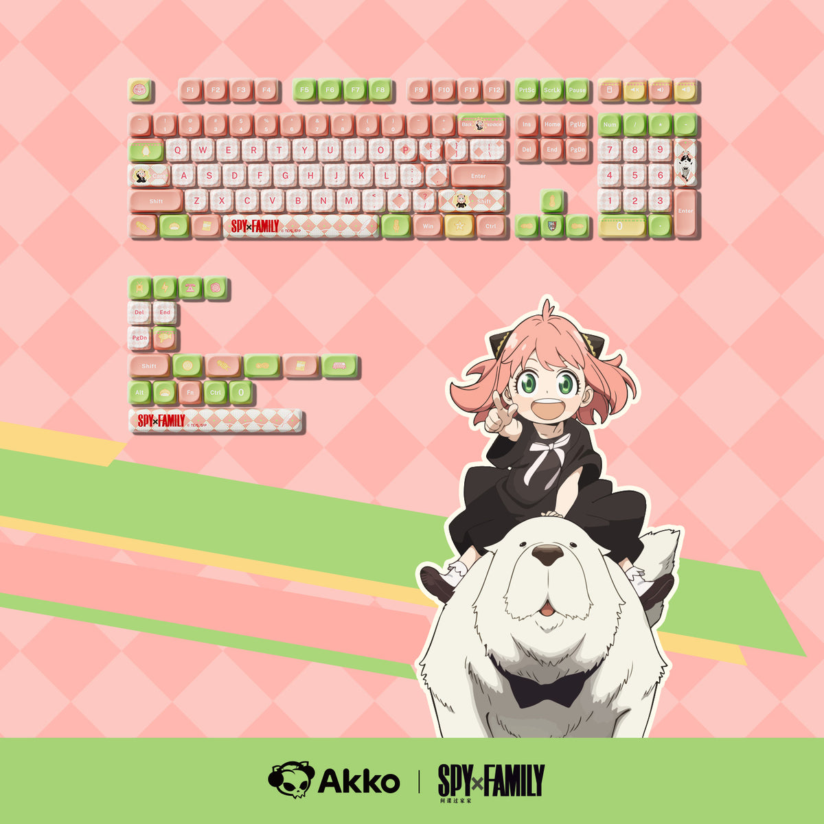 Akko Spy × Family Keycap Set with Spy Family Theme Background
