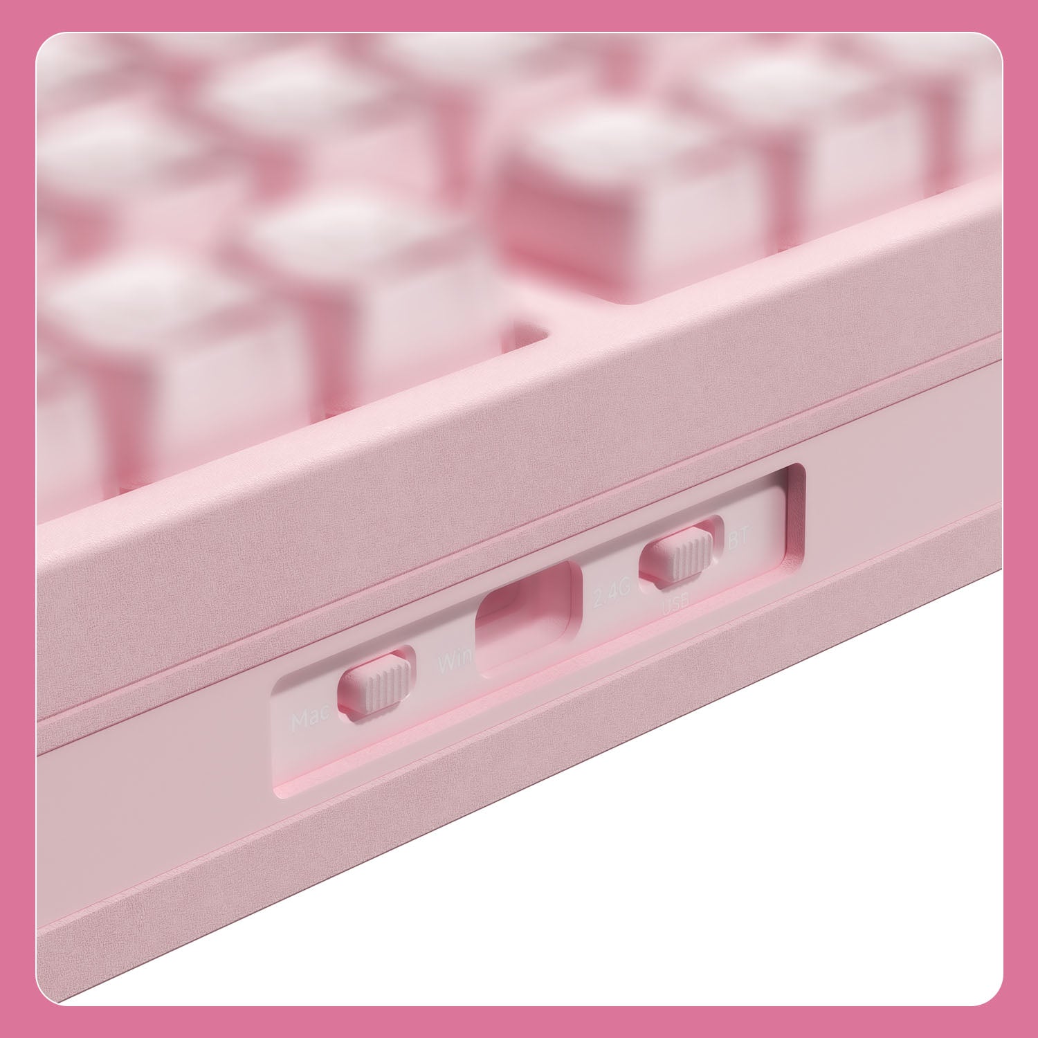 Akko The My Melody 5075 V5 close-up view of pastel pink mechanical keyboard's side control panel
