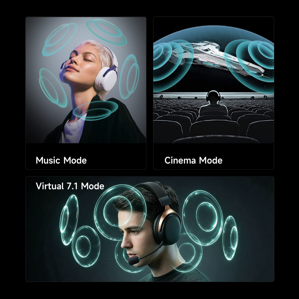 Akko Verge S9 Master presents three headphone sound modes: Music, Cinema and Virtual 7.1