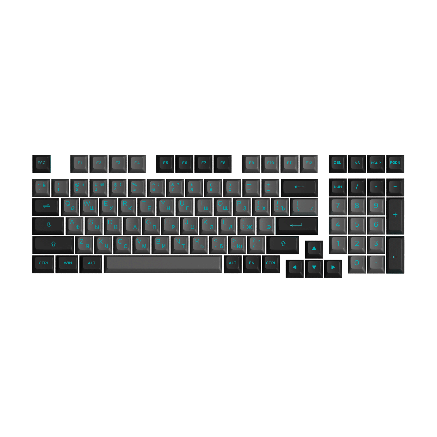 Akko Black Cyan Cyrillic Keycap Set (98-key)