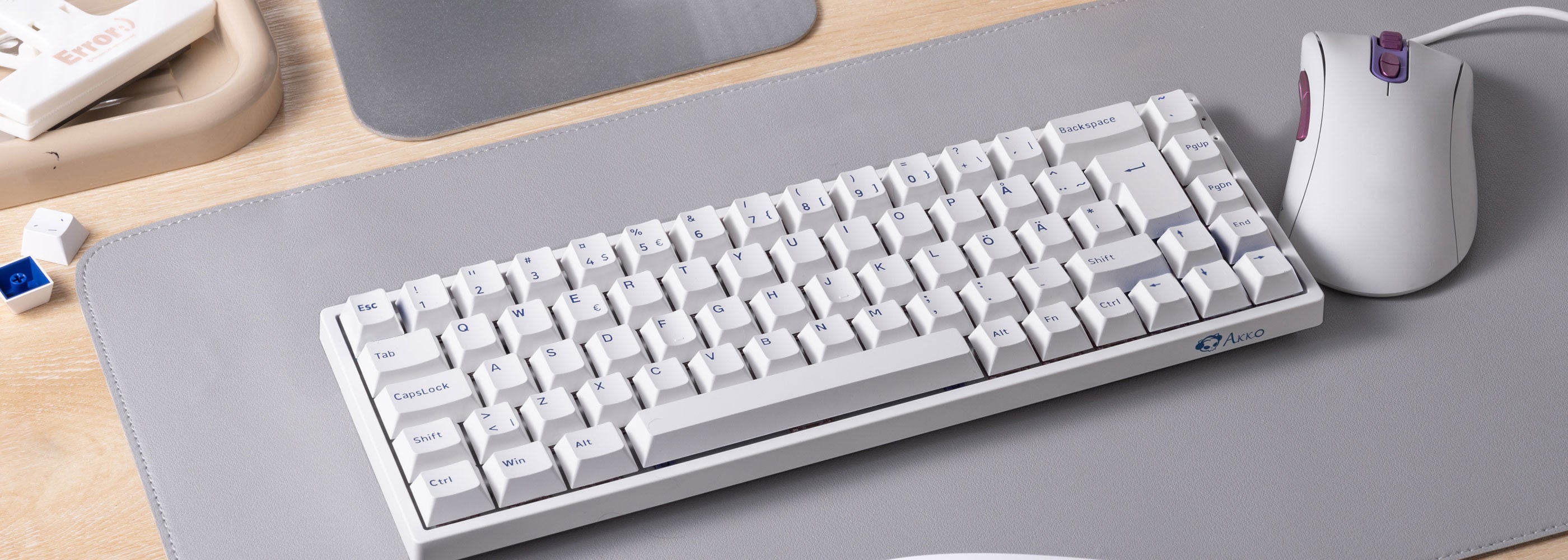 Blue on White ISO Nordic Keycap Set (76-key) Install on the Keyboard Put On the Desk