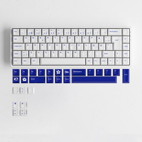 Blue on White ISO Nordic Keycap Set (76-key) Install on the Keyboard