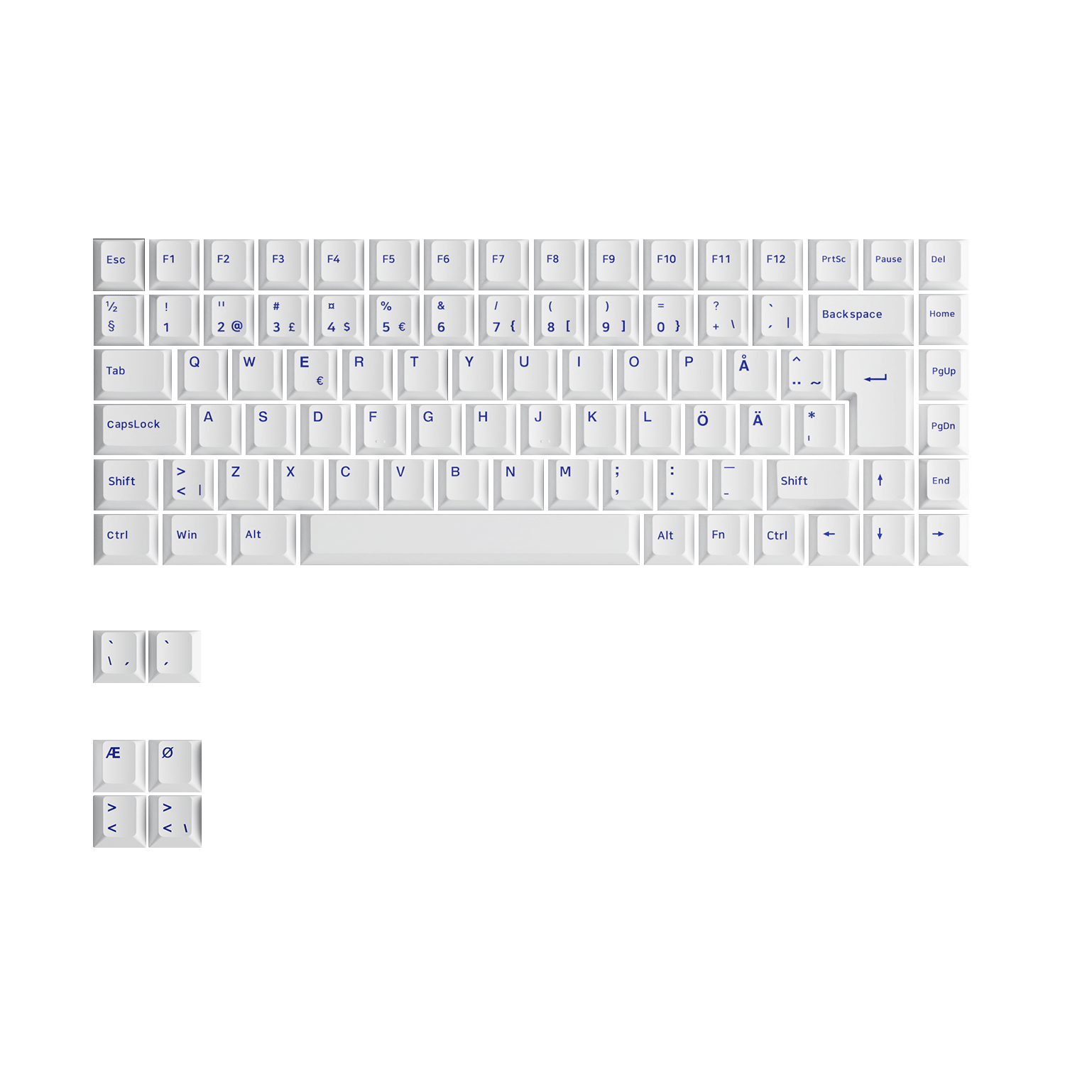 Blue on White ISO Nordic Keycap Set 91 Keys