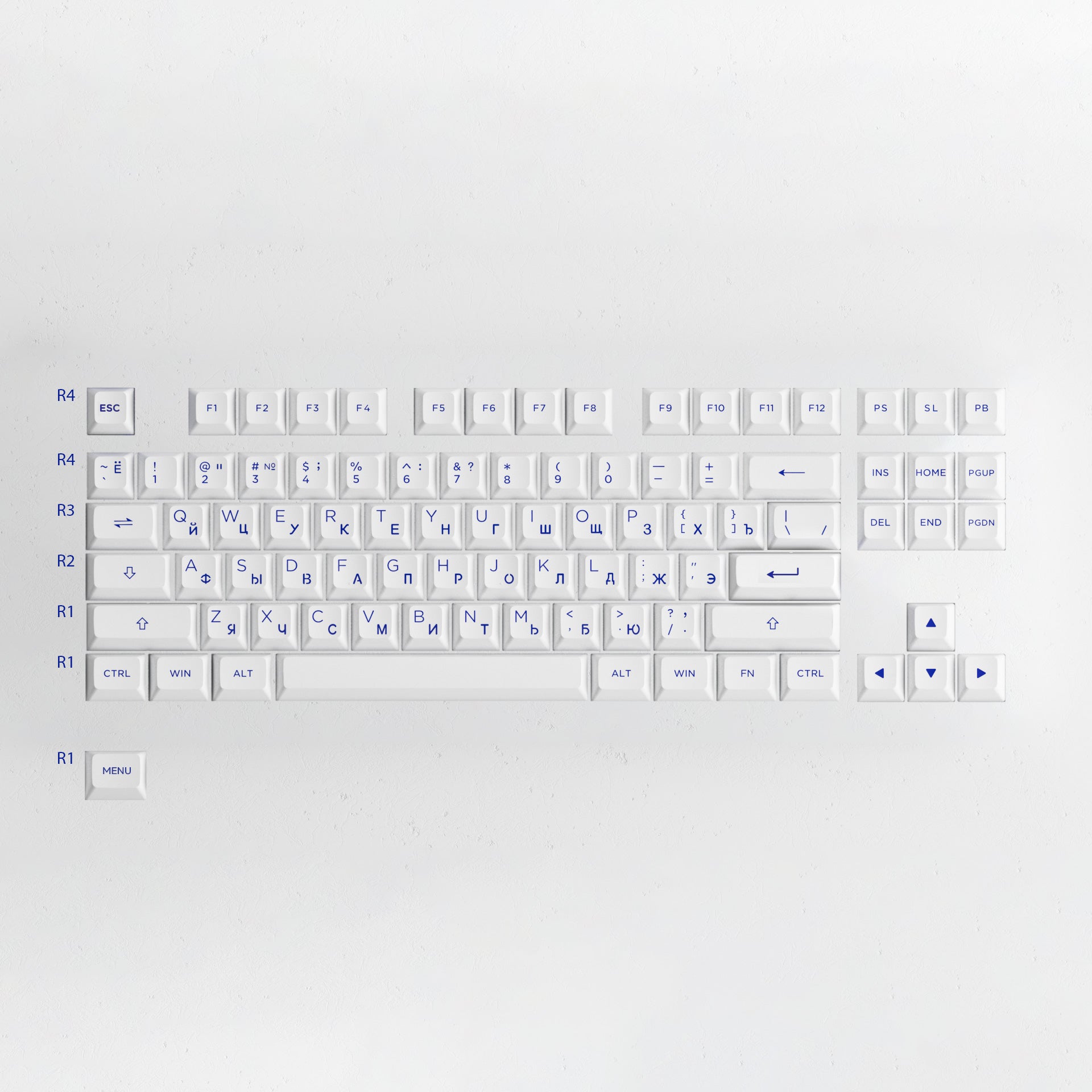 Akko Blue on White Cyrillic Keycap Set (88-key) 