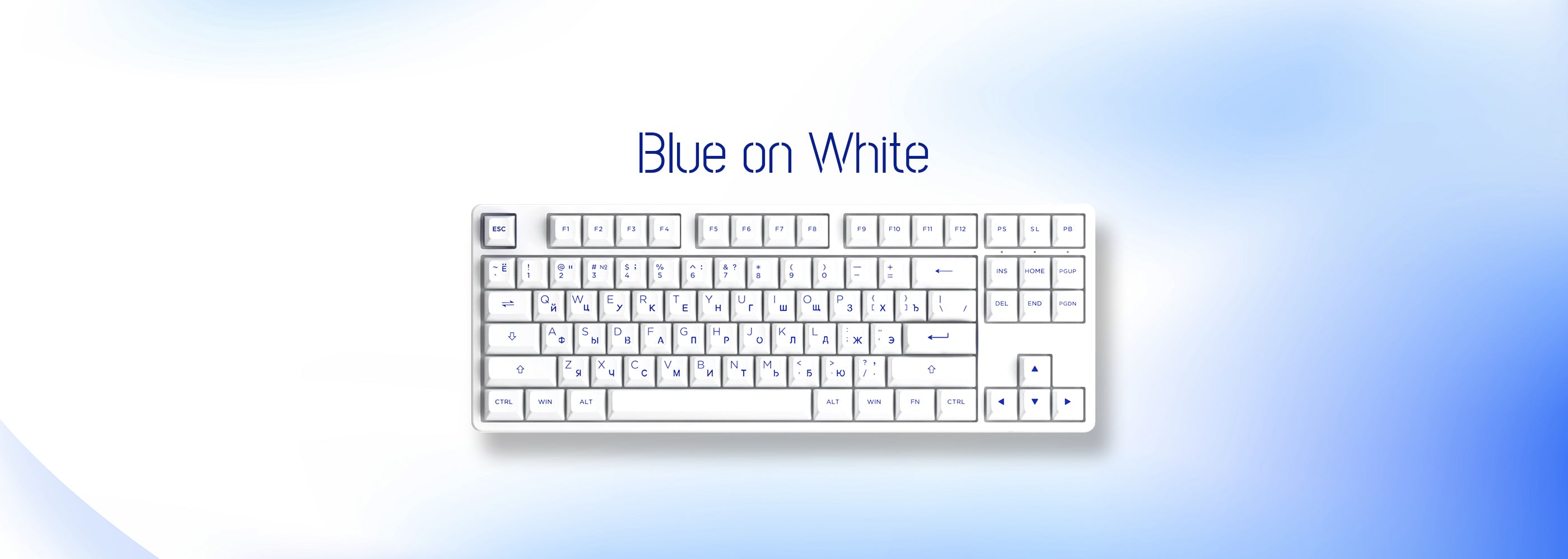 Akko Blue on White Cyrillic Keycap Set (88-key)