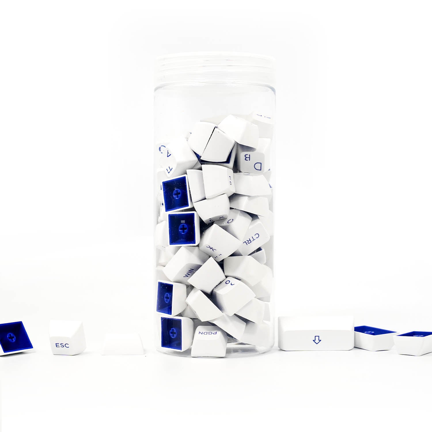 Akko Blue on White Cyrillic Keycap Set (88-key) Jar Packaging