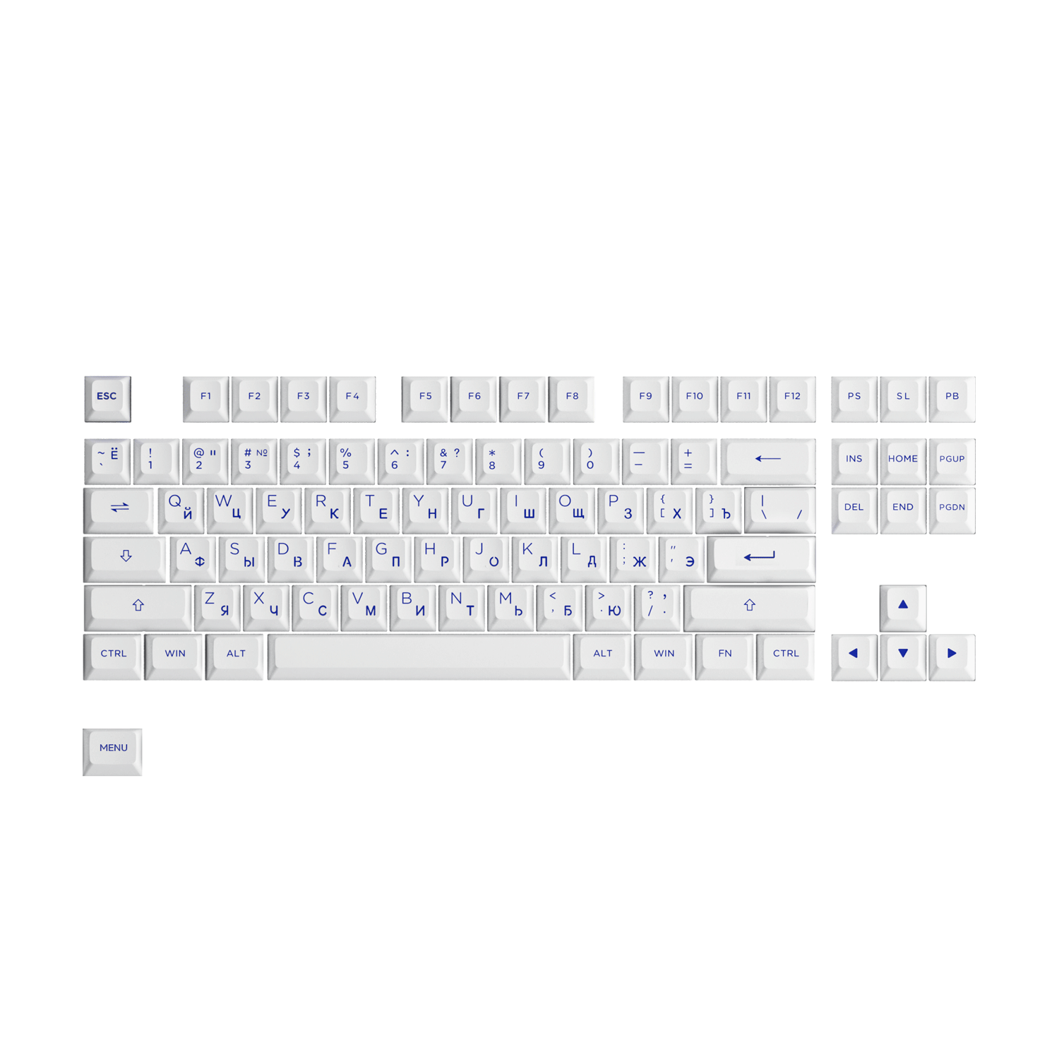 Akko Blue on White Cyrillic Keycap Set (88-key)