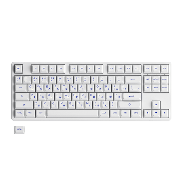 Akko Blue on White Cyrillic Keycap Set (88-key) Install on the Keyboard