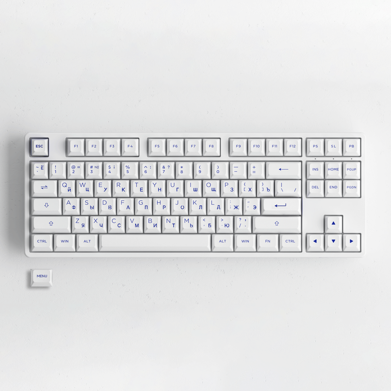Akko Blue on White Cyrillic Keycap Set (88-key) Install on the Keyboard