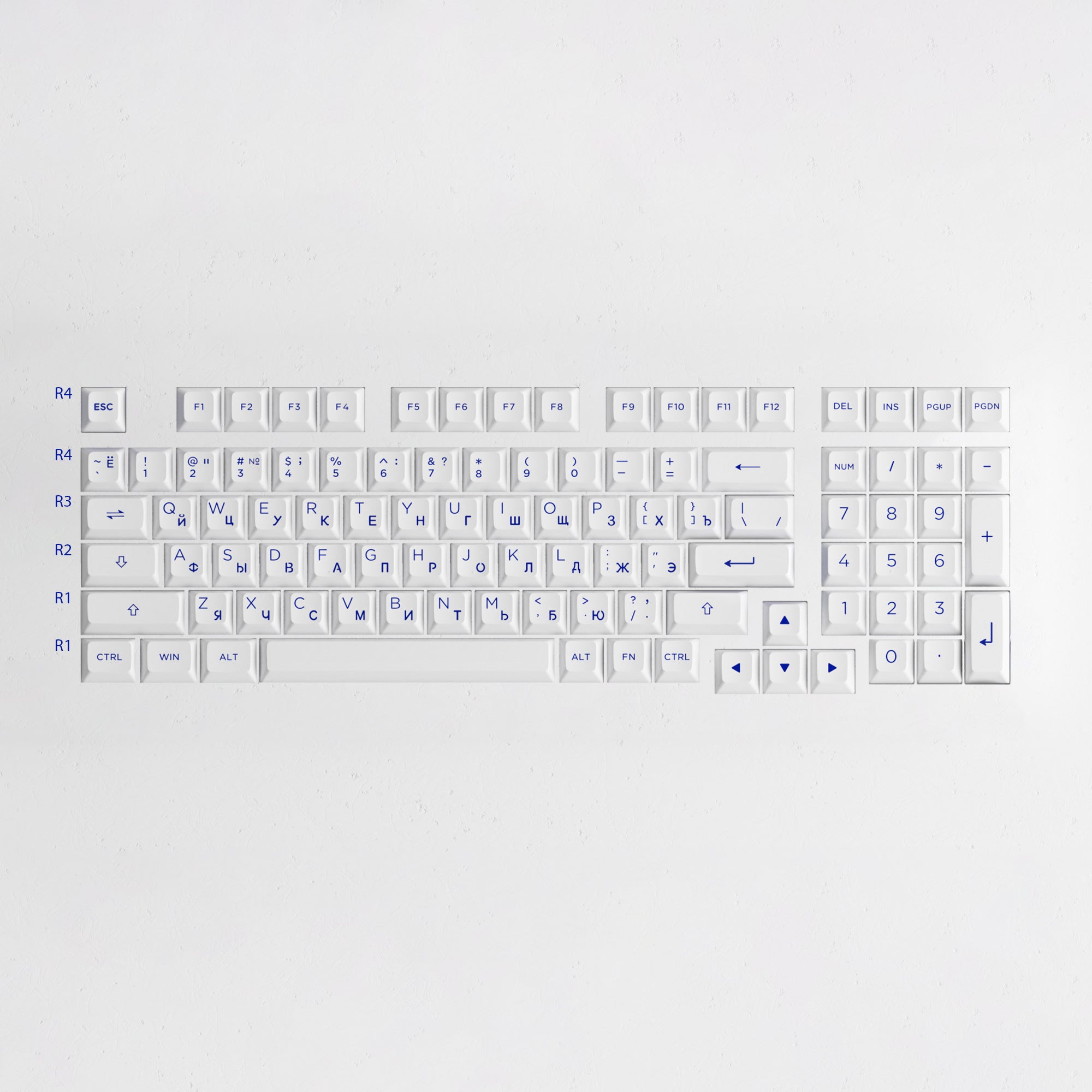 Akko Blue on White Cyrillic Keycap Set (97-key) Row Height
