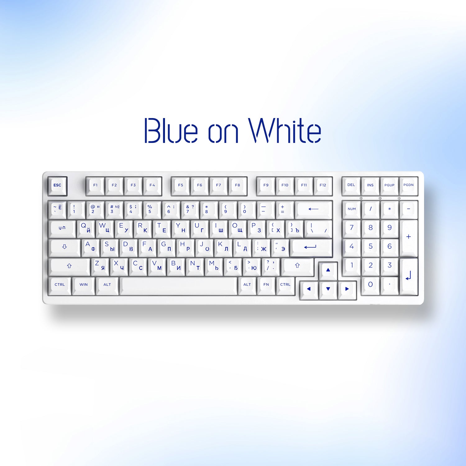 Akko Blue on White Cyrillic Keycap Set (97-key) Install on the Keyboard