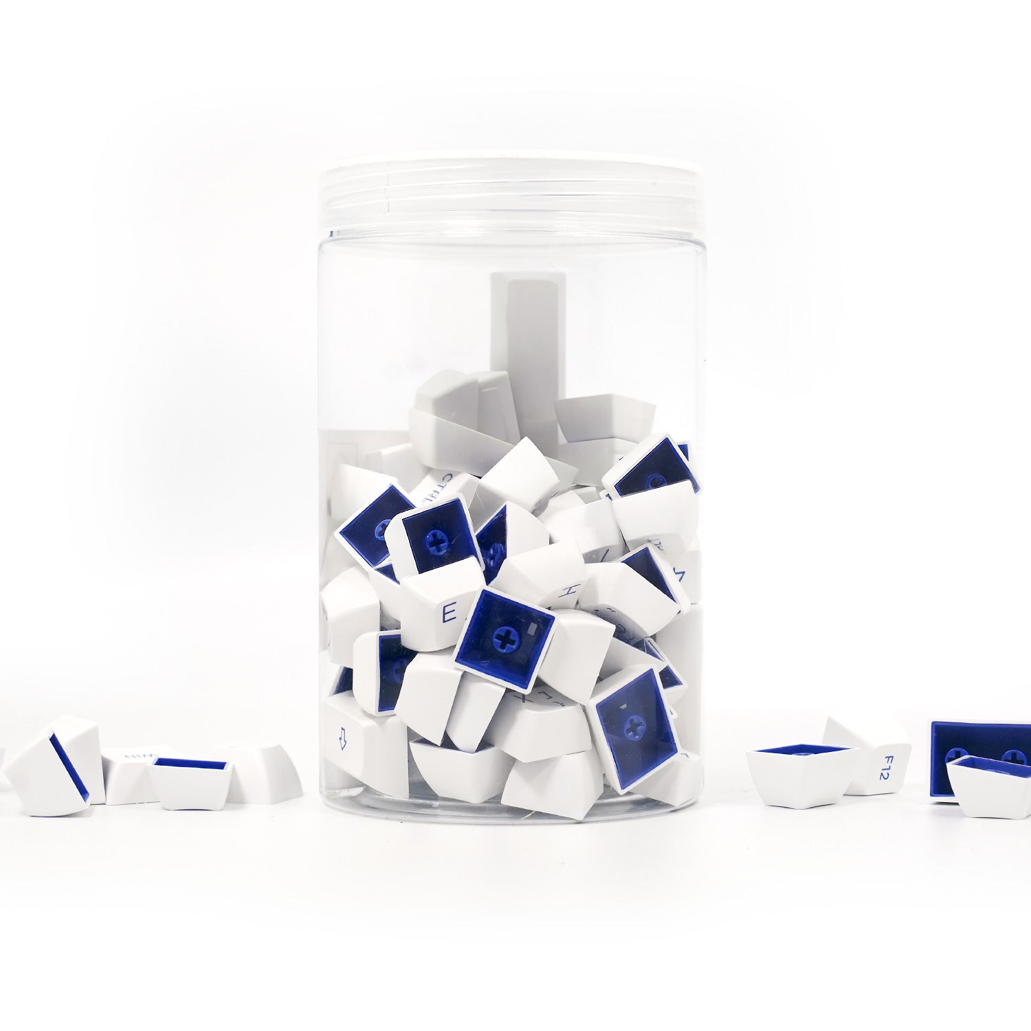 Akko Blue on White Cyrillic Keycap Set (97-key) Jar Packaging