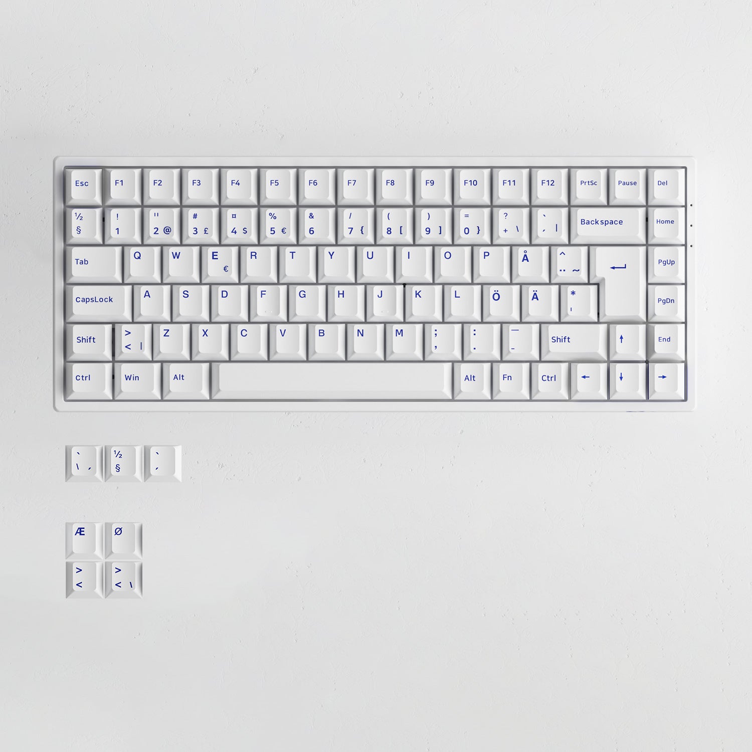 Blue on White ISO Nordic Keycap Set 92 Key ISO Layout