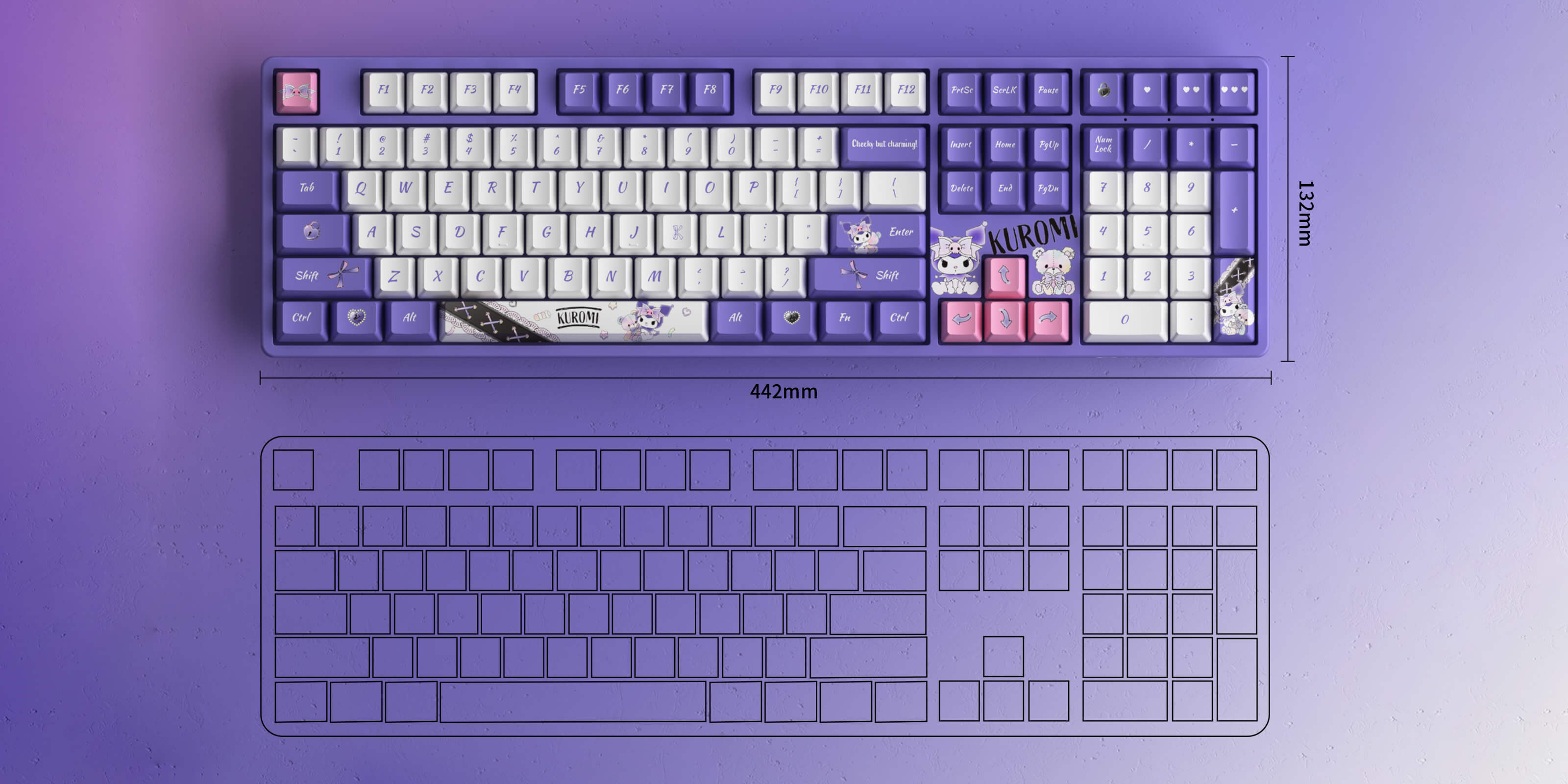 size 442mm*132mm for kuromi 5108b plus purple mechanical keyboard