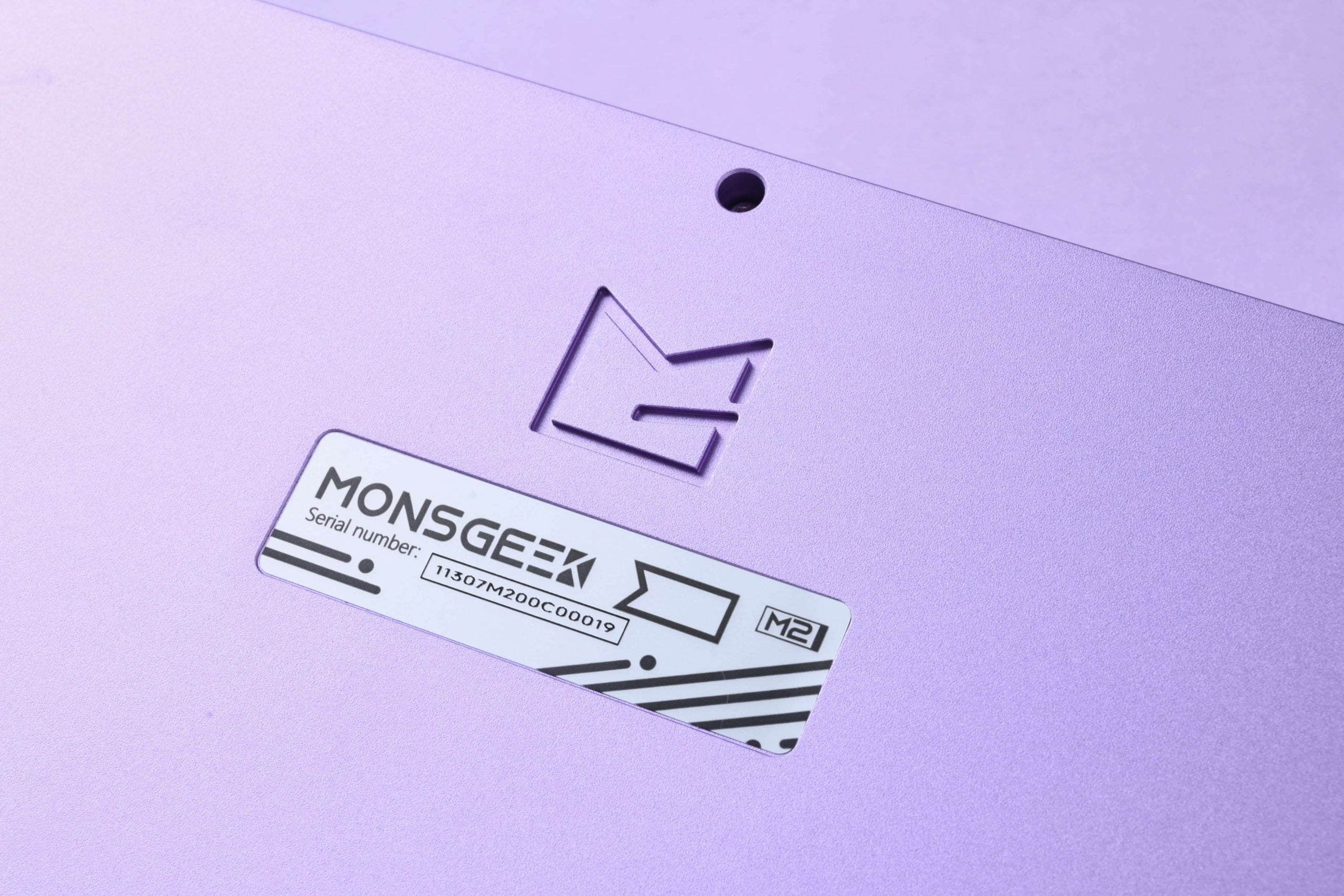 Engraved back design of purple  MonsGeek M2 QMK keyboard 