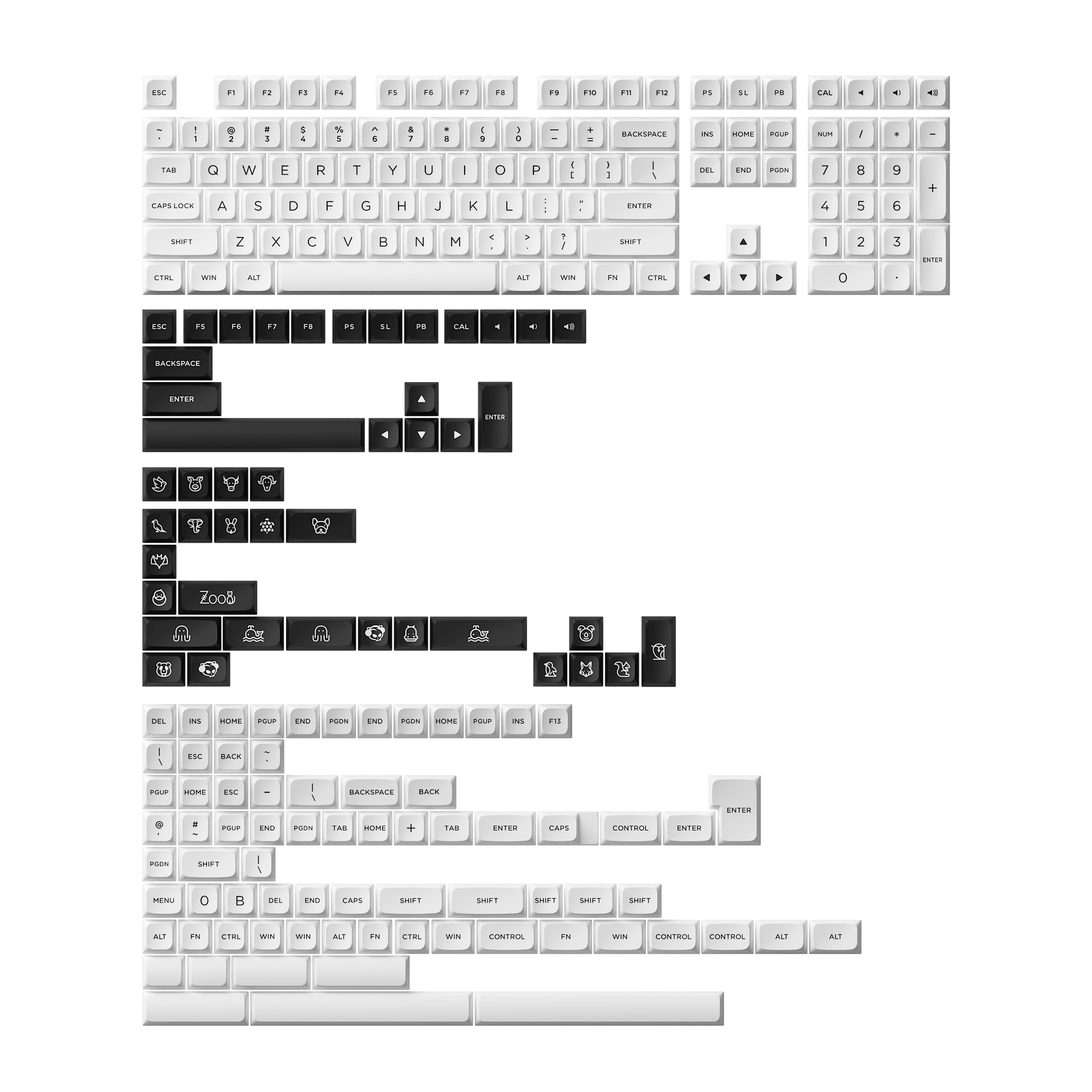 Black on White MDA Keycap Set (227-key)