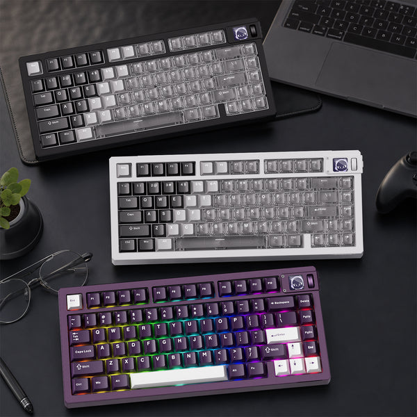 Akko MOD 007B V5 HE three custom 75% mechanical gaming keyboards in black semi-transparent