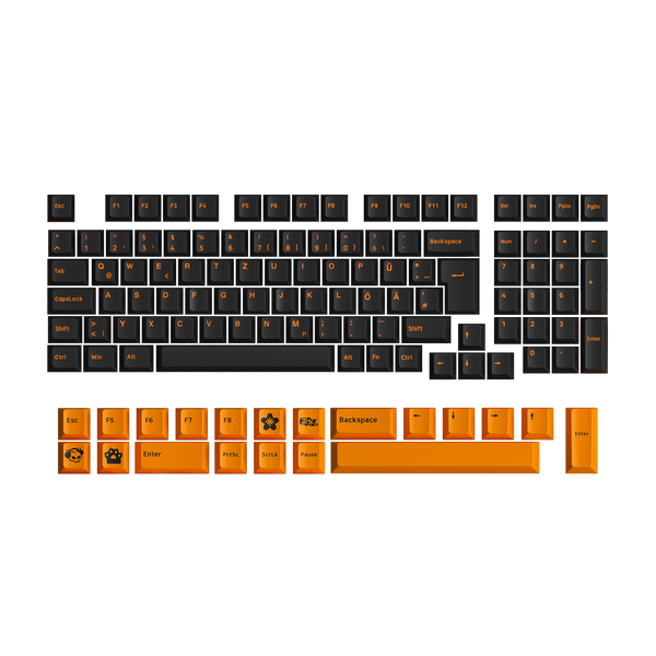 Orange on Black ISO DE Keycap Set 99 Keys