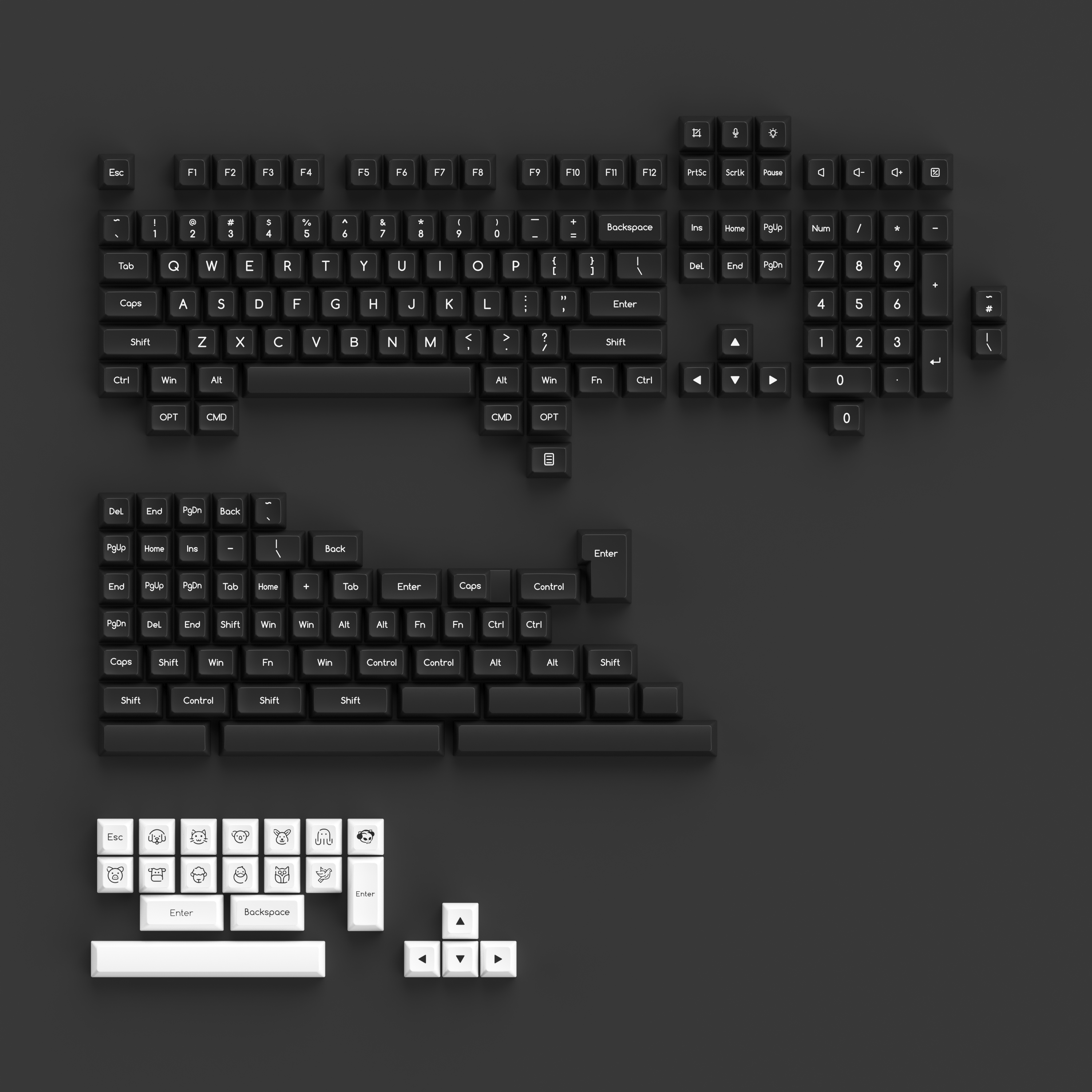 Blanc sur noir ABS SAL Keycap Set (195-Key) 