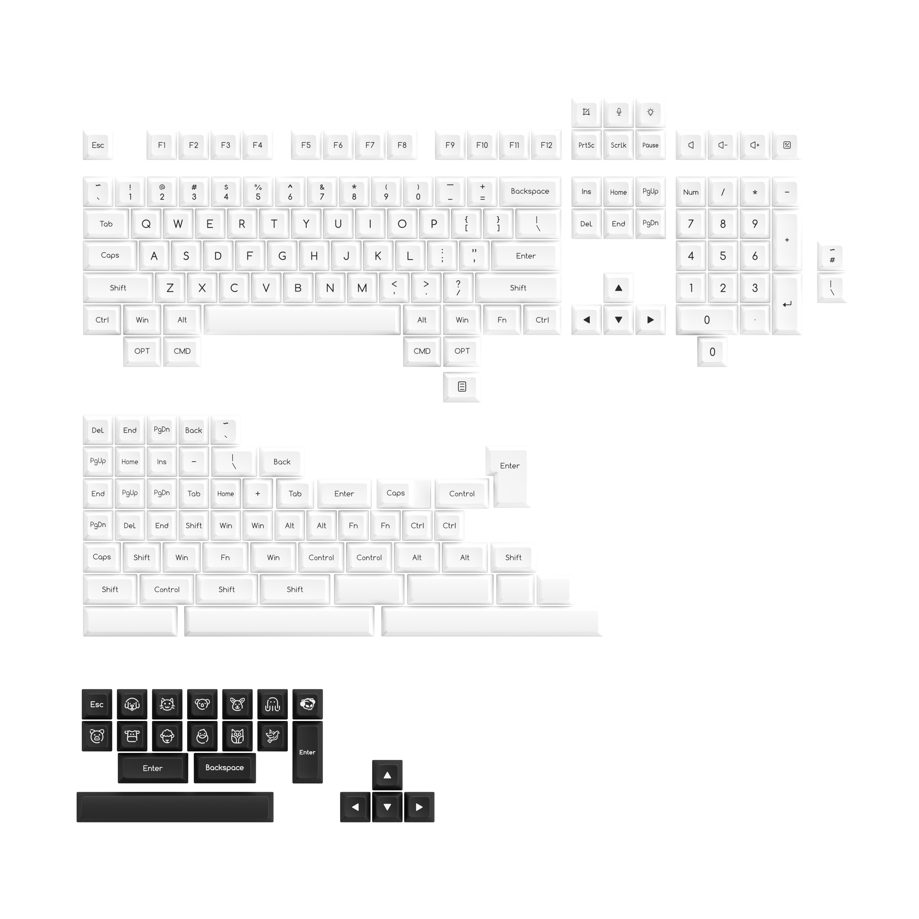 Black on White ABS SAL Keycap Set(195-Key)
