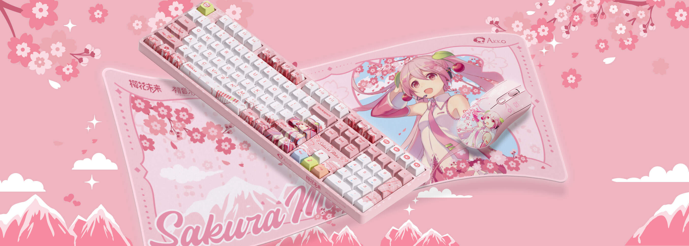 akko sakura miku 5108B plus pink mechanical keyboard and mouse pad