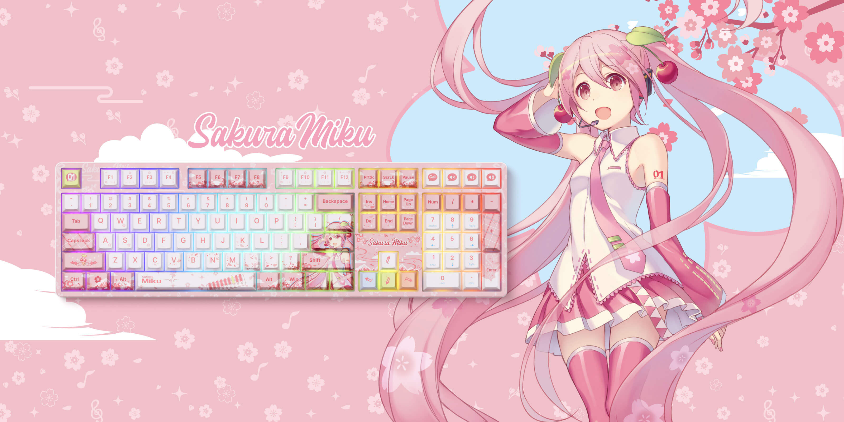 akko sakura miku 5108B plus pink mechanical keyboard with rgb backlit