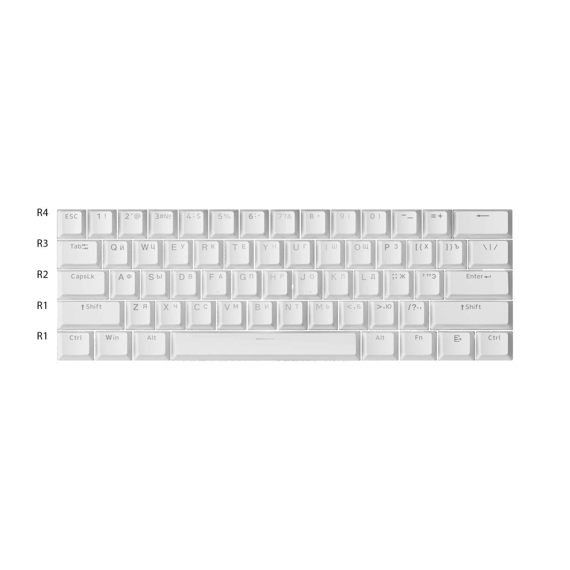 Akko Shine-Through White Cyrillic Keycap Set (61-key) Row Height