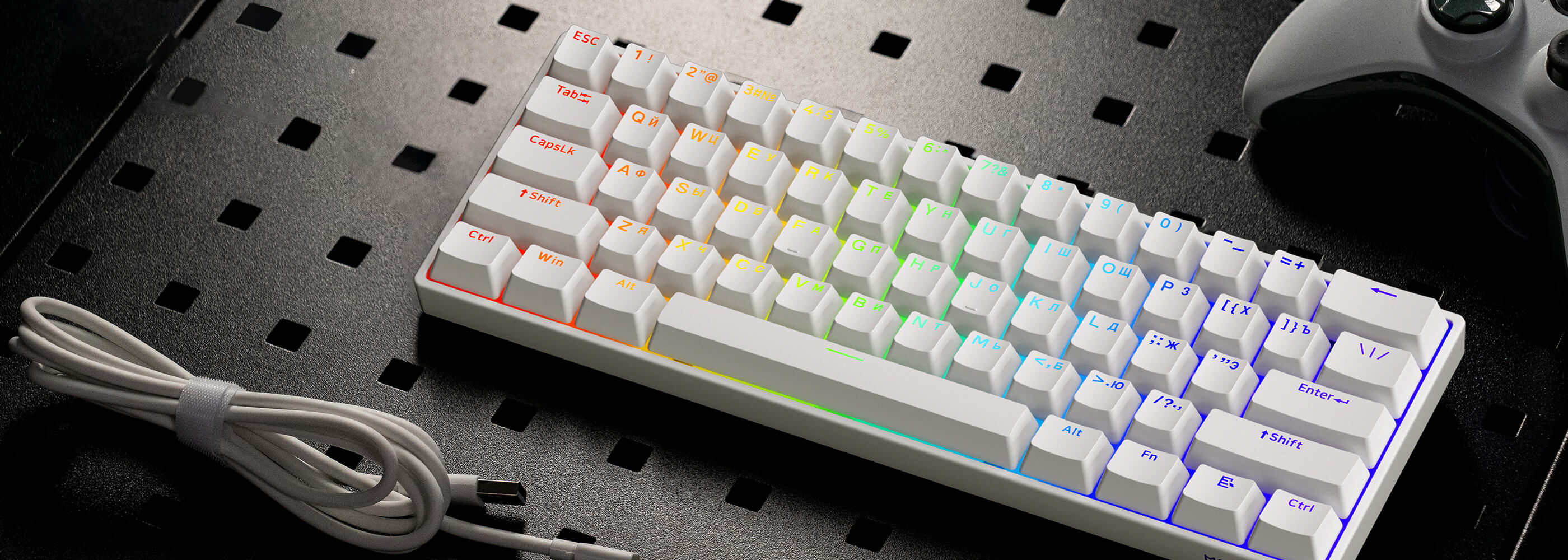 Akko Shine-Through White Cyrillic Keycap Set (61-key)