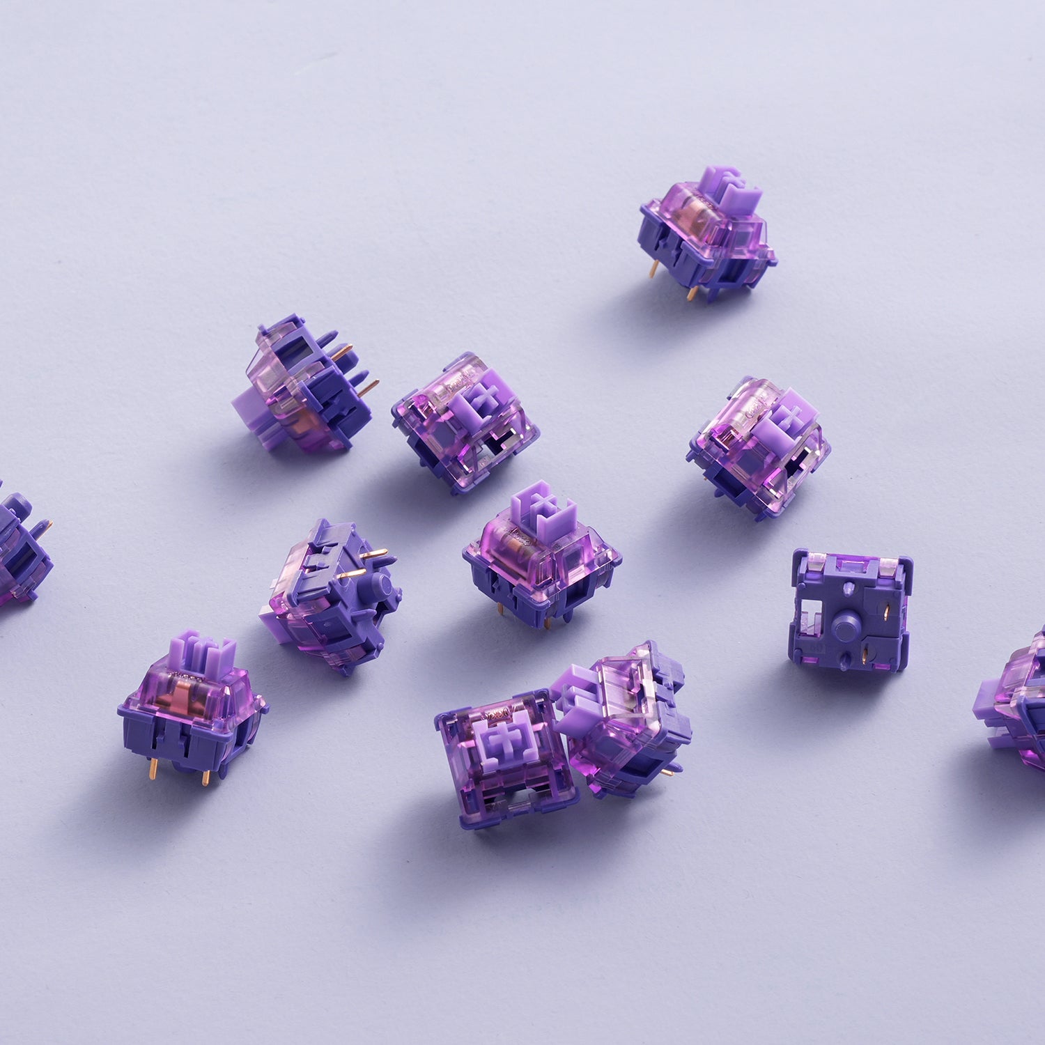 A collection of V3 Lavender Purple Pro Switches