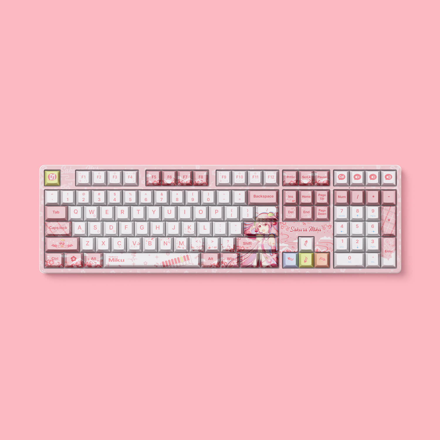 sakura miku 5108b plus pink mechanical keyboard with the pink background