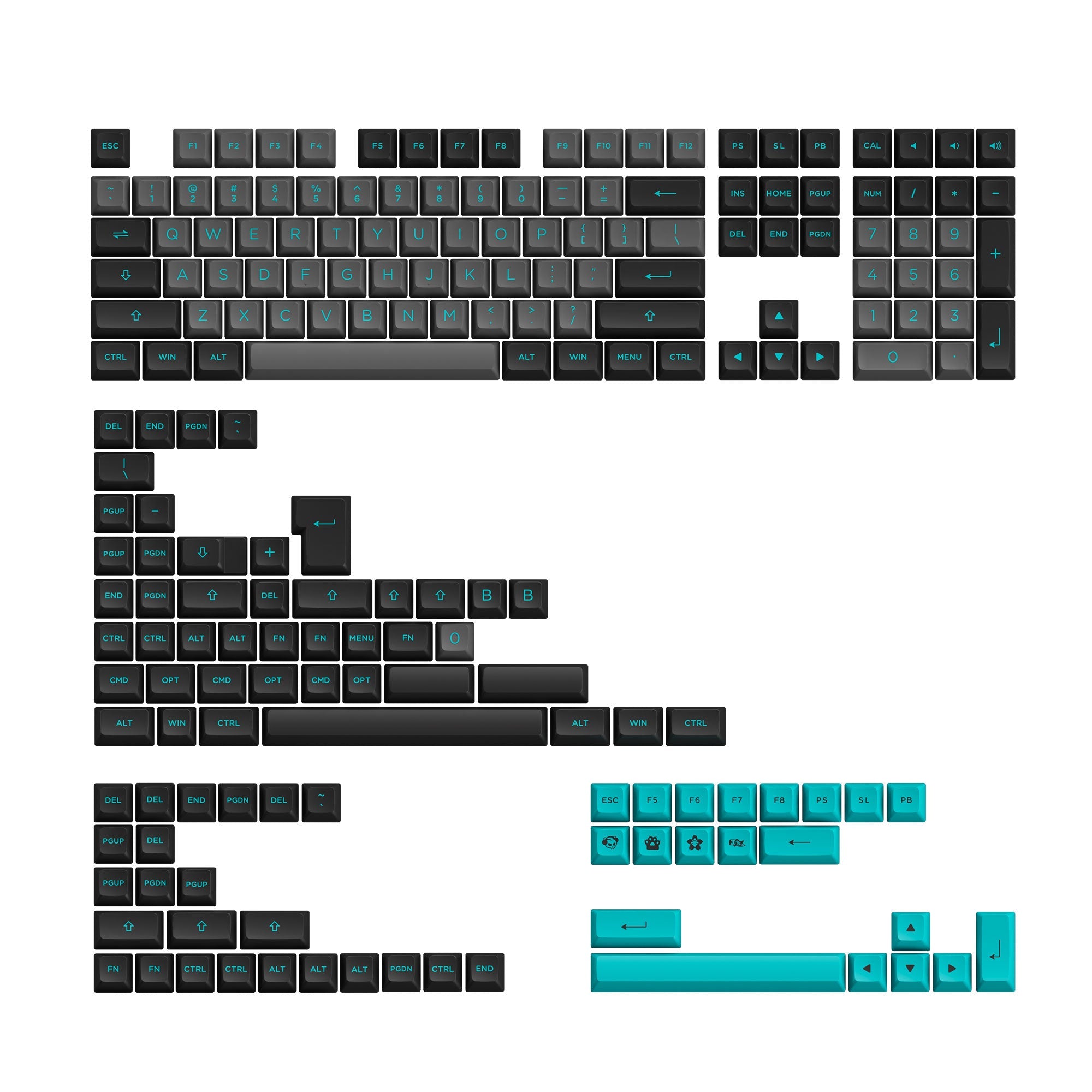 Black & Cyan Keycap Set(197-Key)